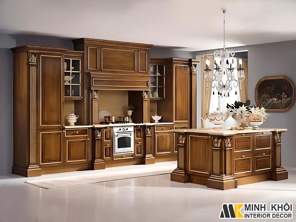 Tủ bếp treo tường phong cách cổ điển sang trọng