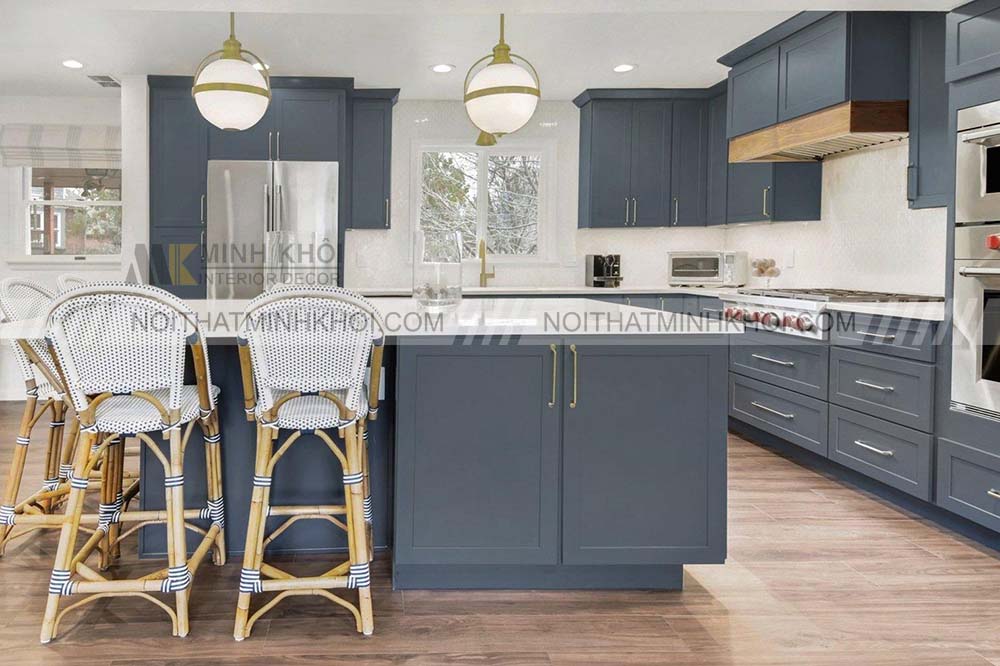 Tủ bếp xám xanh đẹp mắt