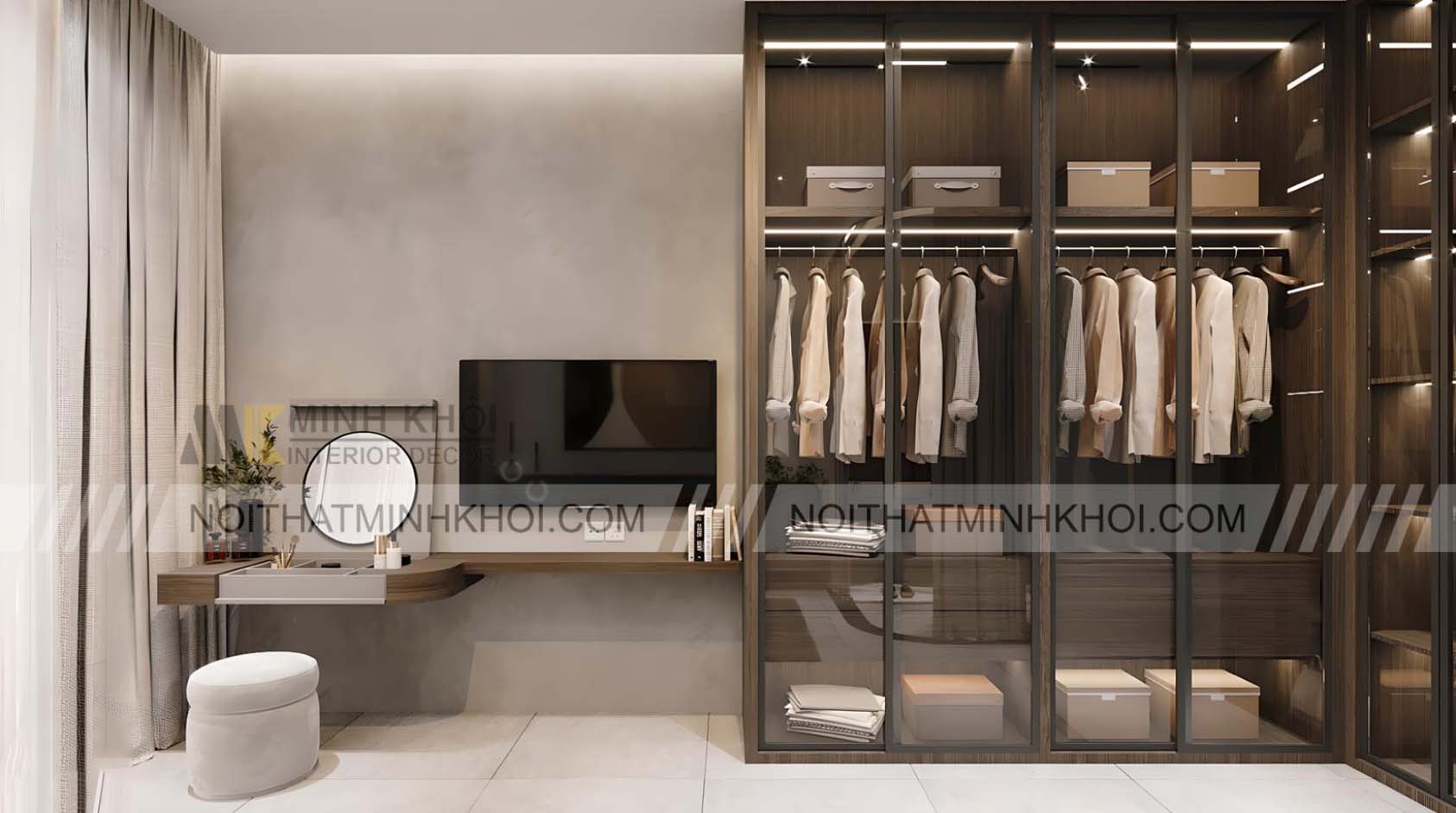 Tủ quần áo kết hợp kệ tivi có bàn trang điểm