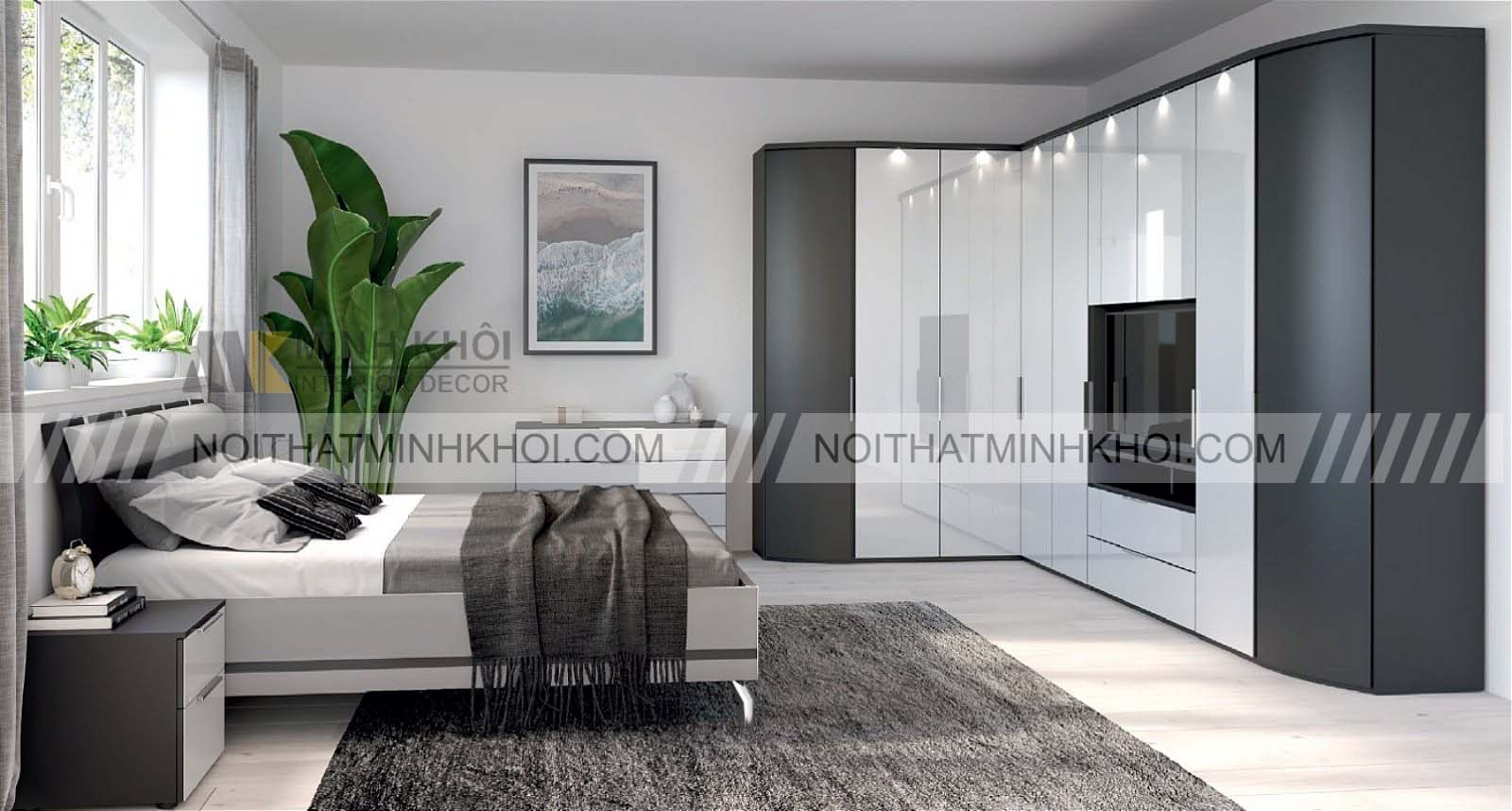 Tủ quần áo kết hợp kệ tivi hình chữ L