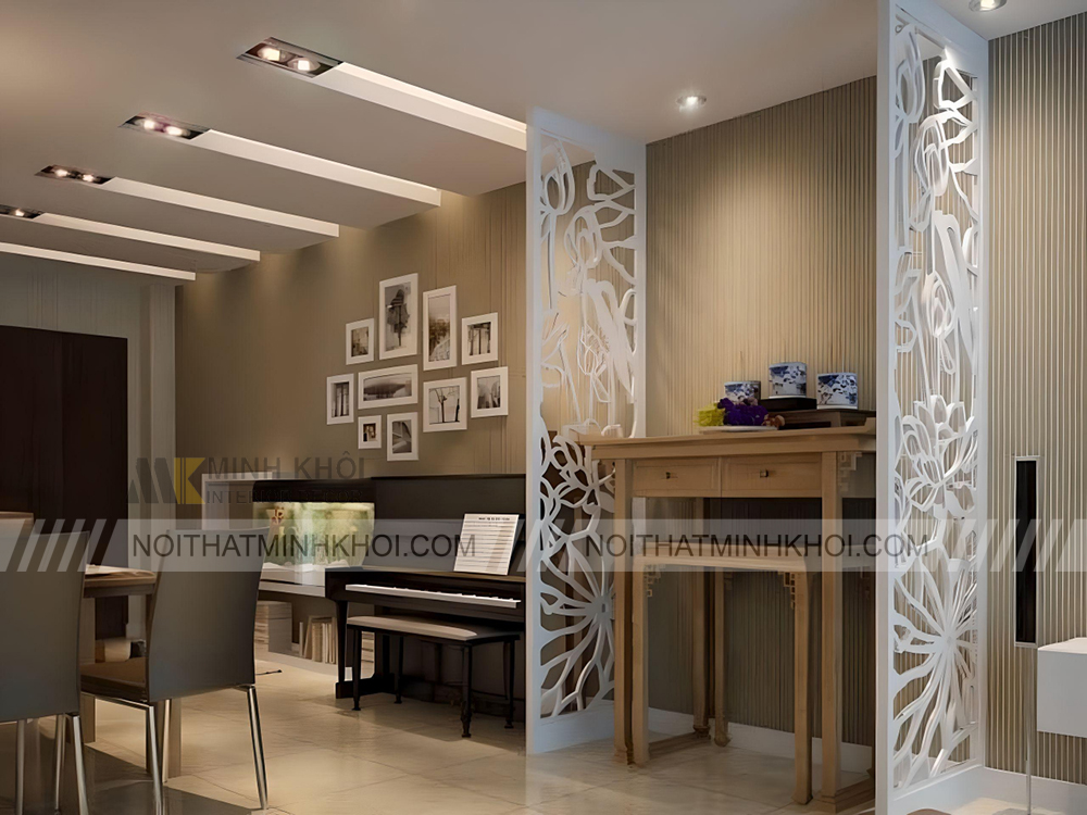 Vách ngăn phòng thờ màu trắng