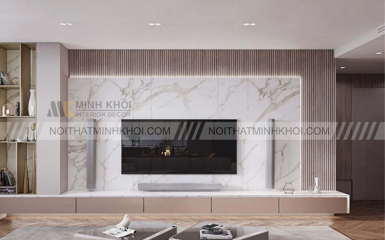 Vách ngăn kệ tivi ốp gạch kiểu dáng sang trọng