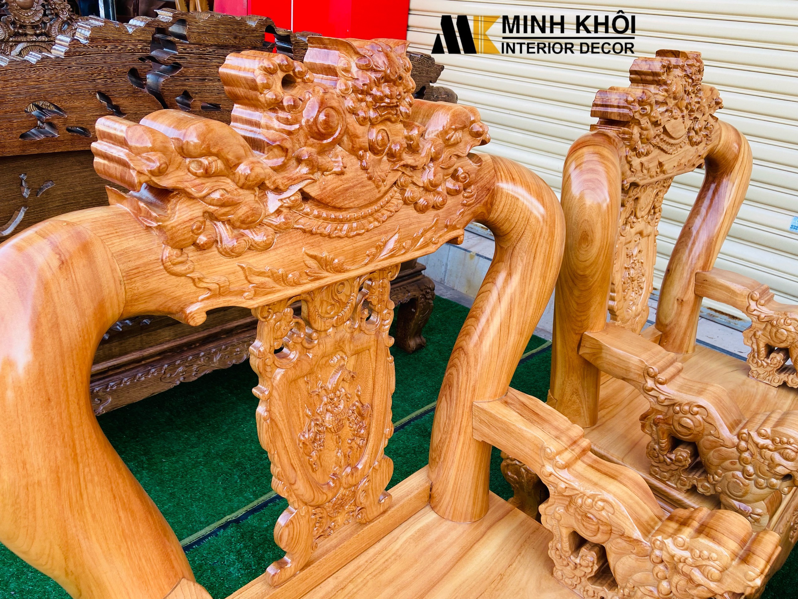 Salon gỗ gõ đỏ chạm nghê - SL3008