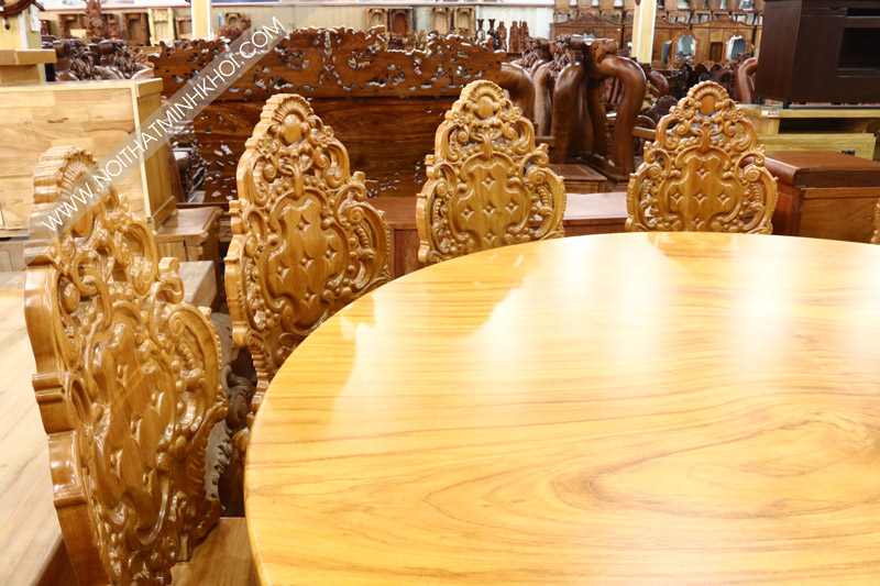 Bộ Bàn Ăn 10 Ghế Gỗ Gõ Nguyên Tấm chí có tại Minh Khôi
