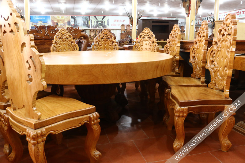 Bộ Bàn Ăn 10 Ghế Gỗ Gõ Nguyên Tấm chí có tại Minh Khôi
