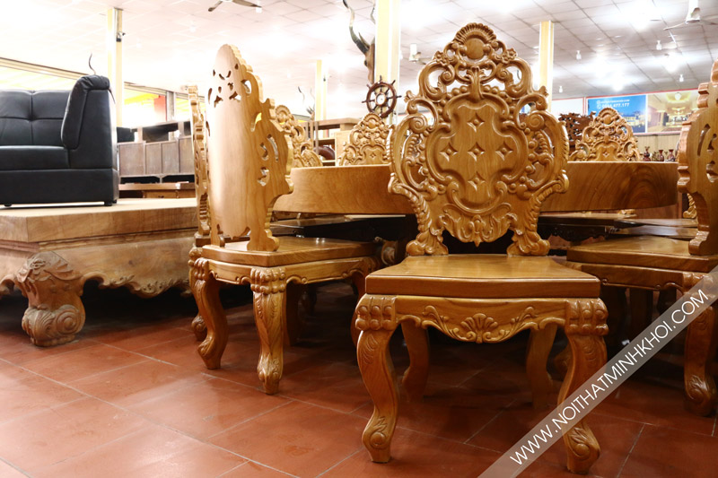 Bộ Bàn Ăn 10 Ghế Gỗ Gõ Nguyên Tấm chí có tại Minh Khôi