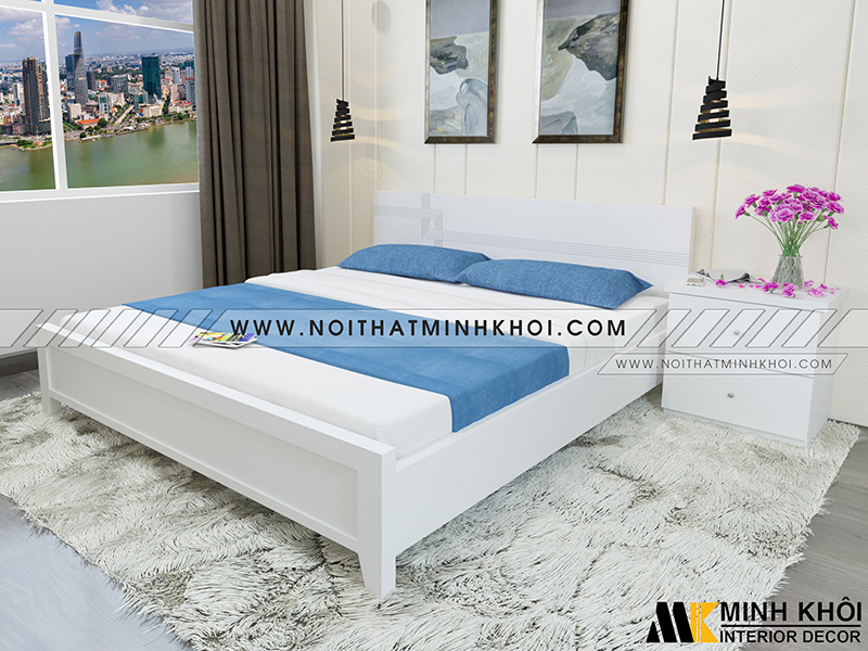 Giường ngủ màu trắng thiết kế đương đại, giá rẻ