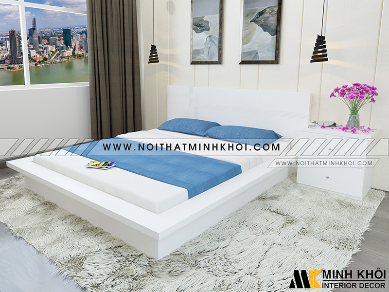 Giường ngủ kiểu nhật màu trắng sữa