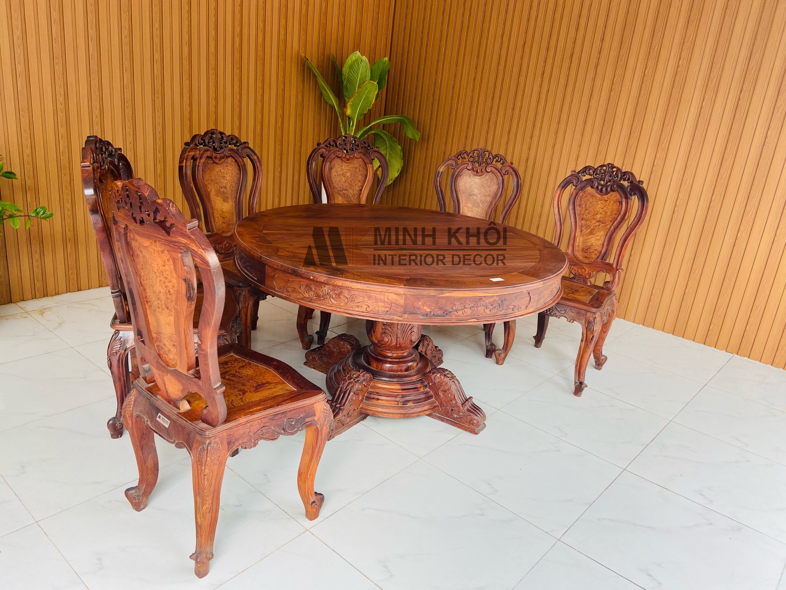 Bàn Ăn Cẩm Lai Tròn 6 Ghế 1m45 - BA920