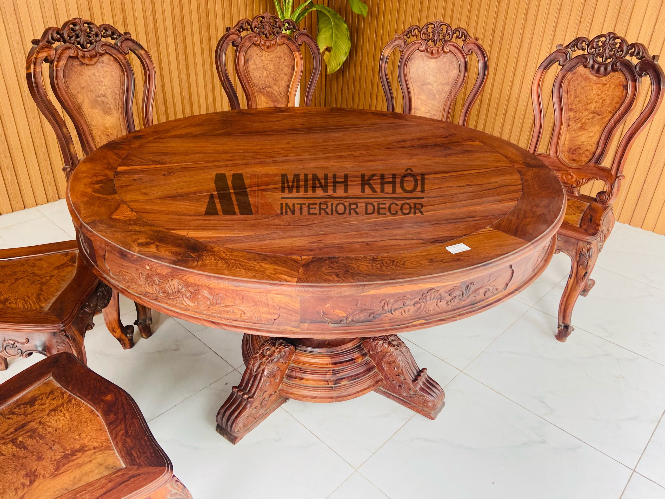 Bàn Ăn Cẩm Lai Tròn 6 Ghế 1m45 - BA920