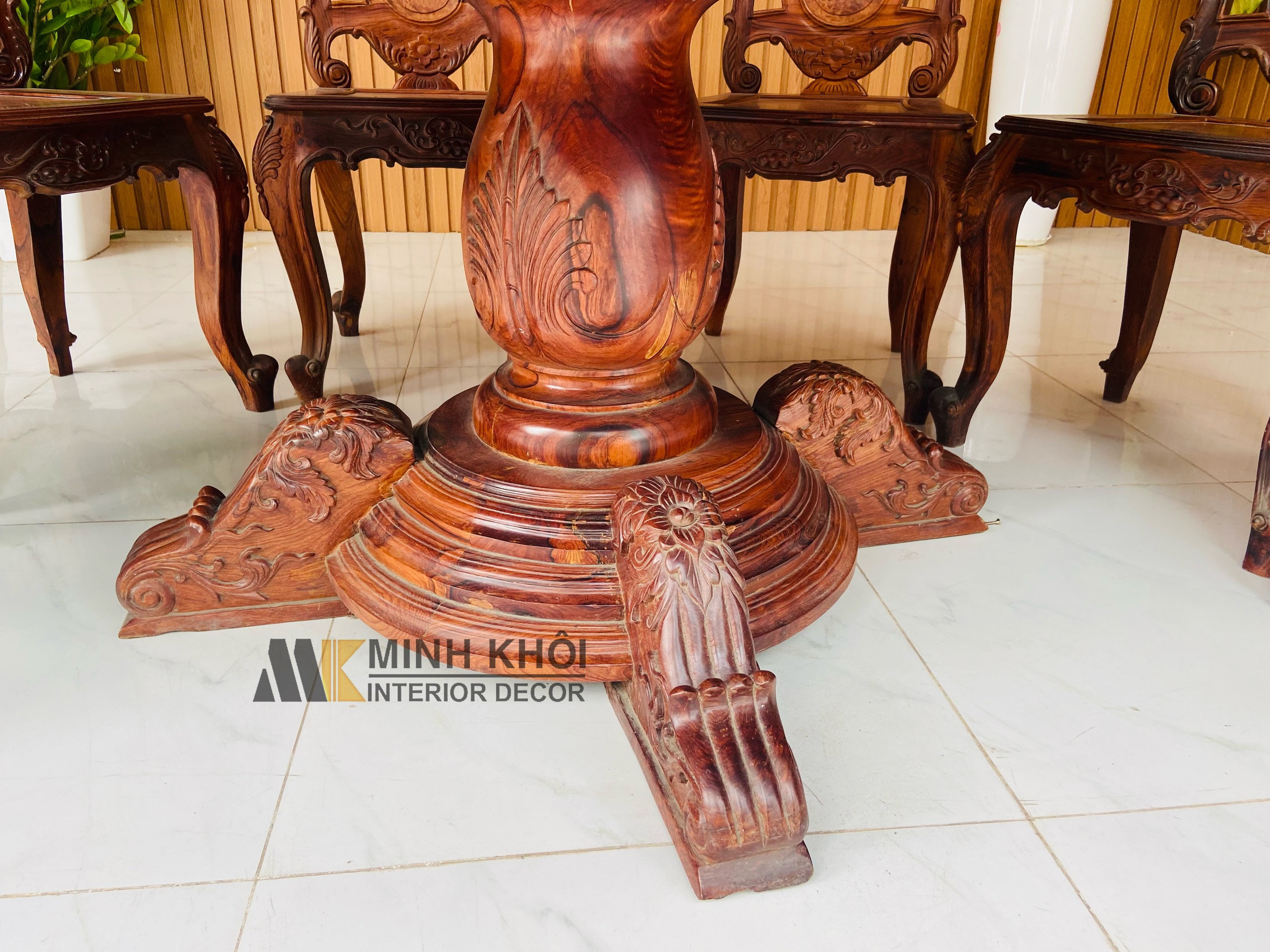 Bàn Ăn Cẩm Lai Tròn 6 Ghế 1m45 - BA920