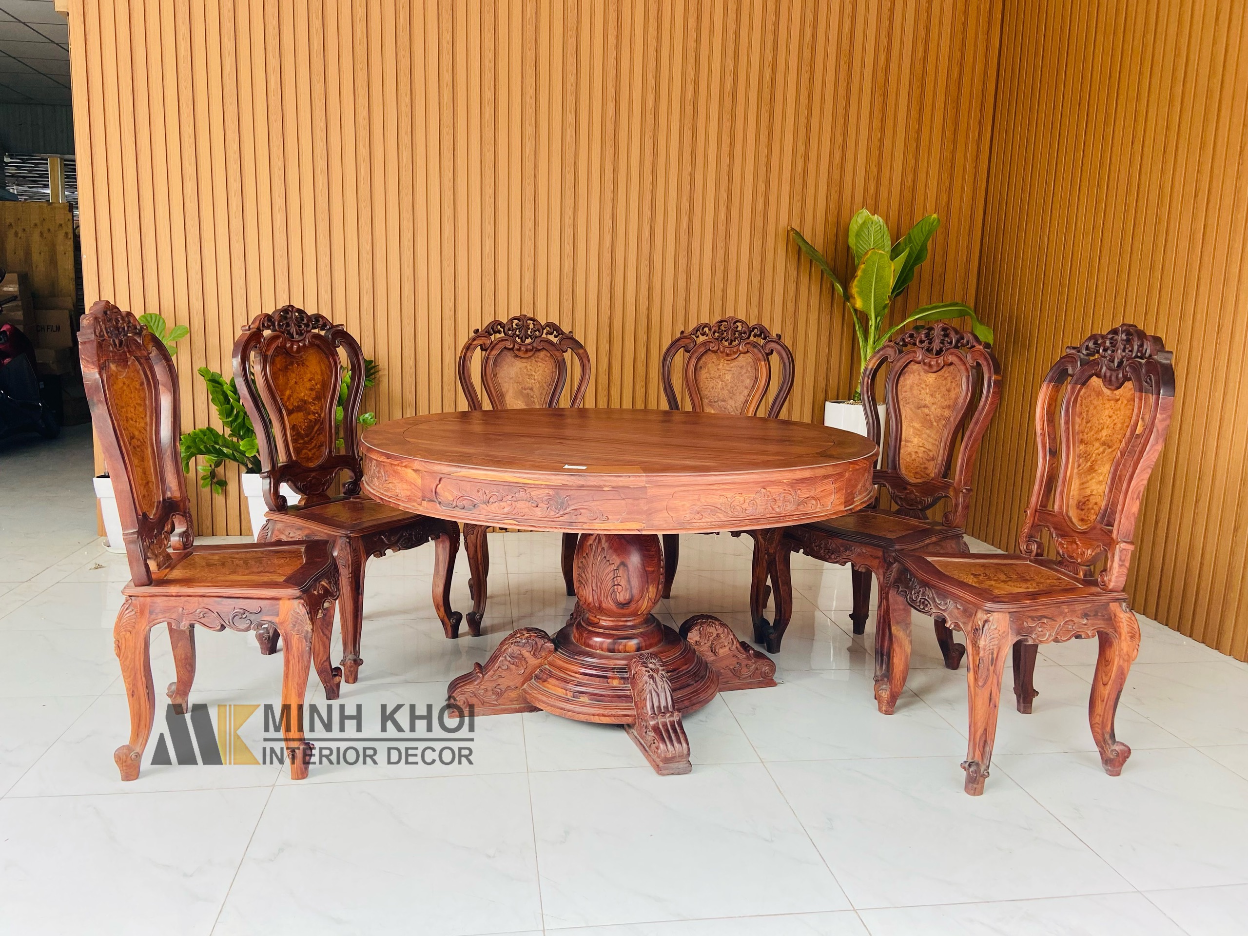 Bàn Ăn Cẩm Lai Tròn 6 Ghế 1m45 - BA920