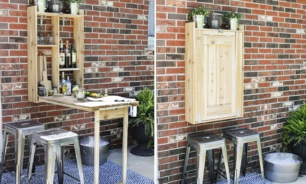 Bàn ăn gắn tường kết hợp tủ đồ tiện ích, đa năng