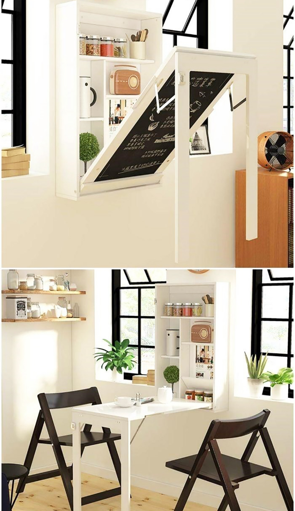 Bàn ăn gấp gọn kết hợp kệ trang trí