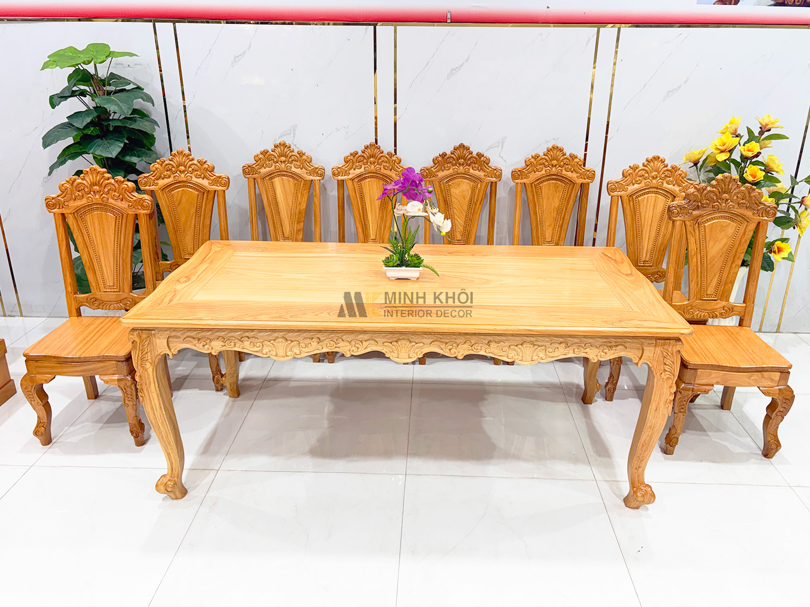 Bàn Ăn Gỗ Gõ Đỏ 8 Ghế Louis Cao Cấp - BA944