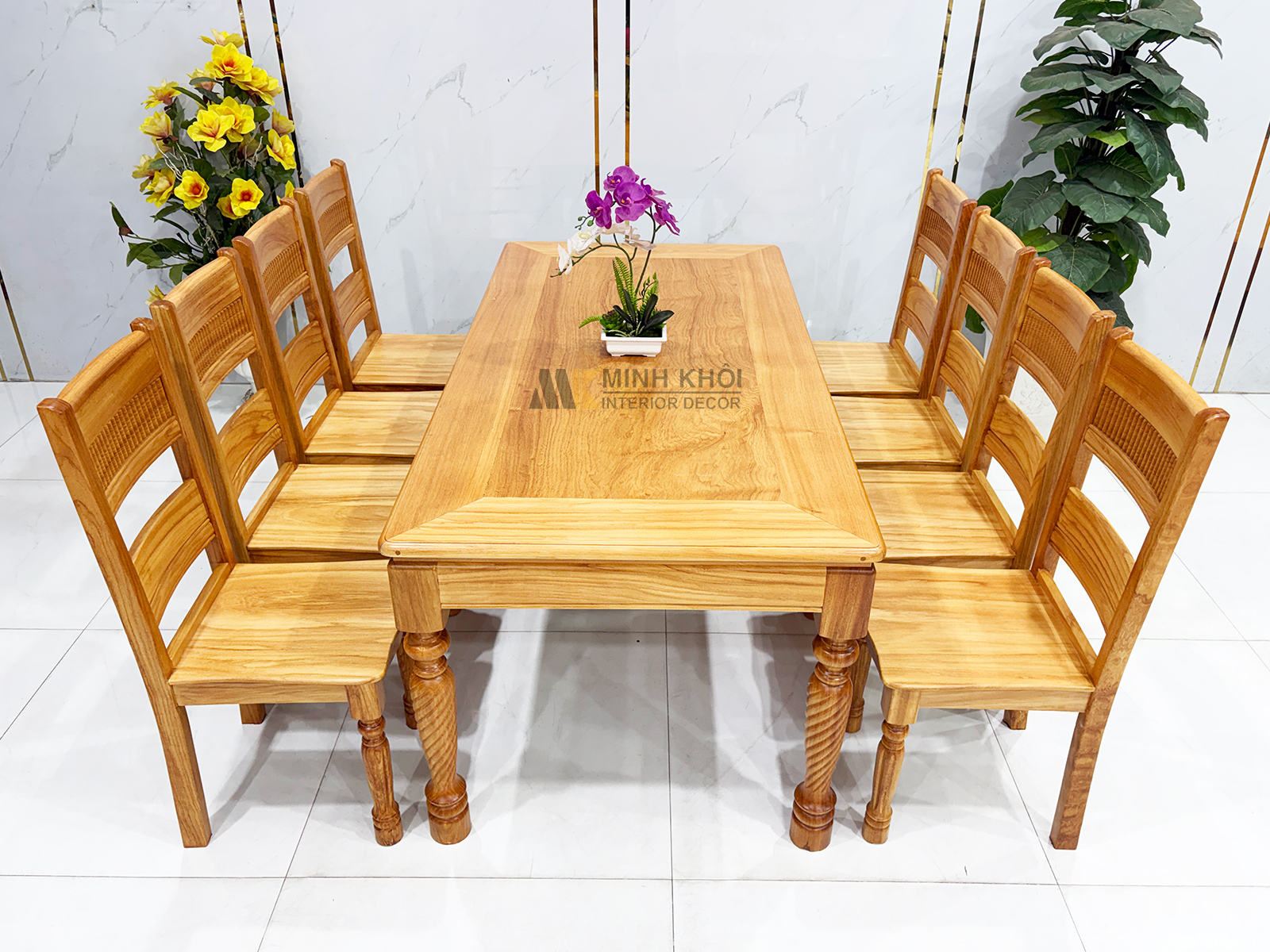 Bàn Ăn Gỗ Gõ Đỏ 8 Ghế Chân Tiện Cao Cấp – BA943