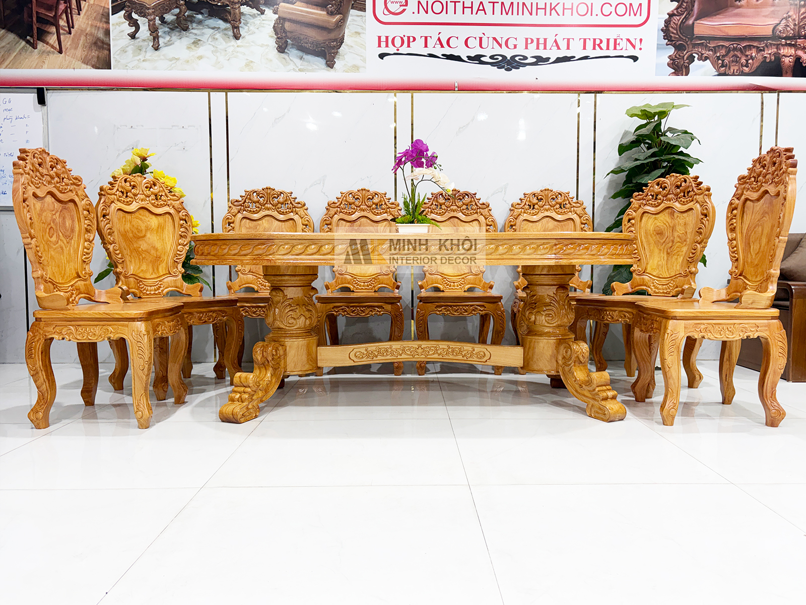 Bàn Ăn Gỗ Gõ Đỏ Hoàng Gia Louis Cao Cấp - BA937