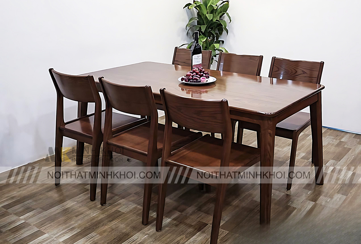 Bàn Ghế Ăn Gỗ Sồi Màu Óc Chó Hiện Đại - BA1006