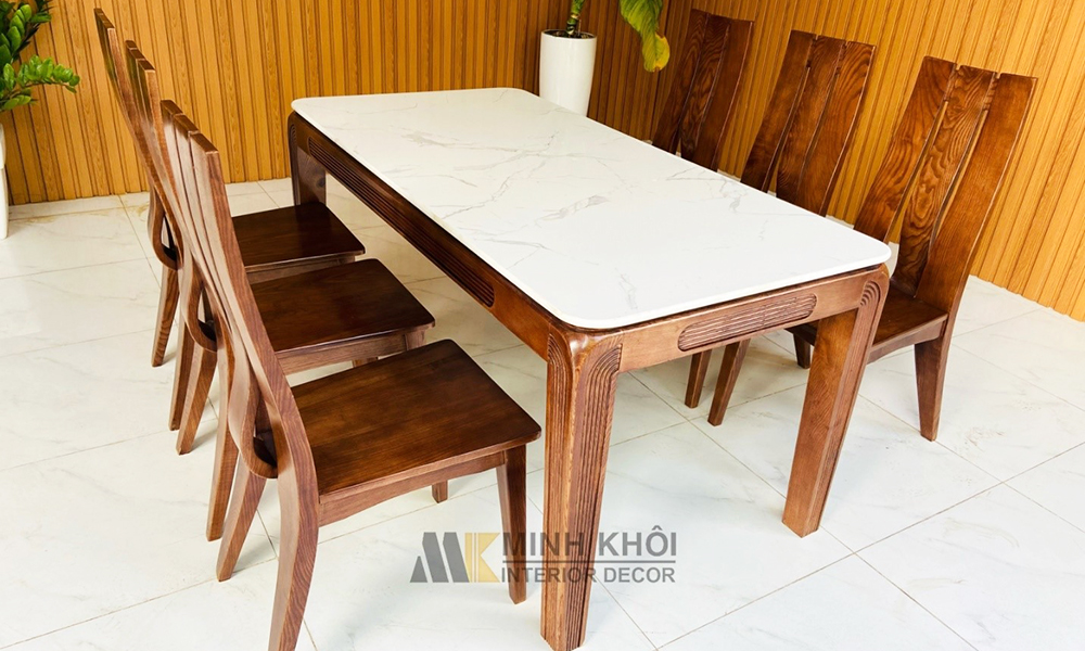 Bộ Bàn Ăn Gỗ Sồi Mặt Đá