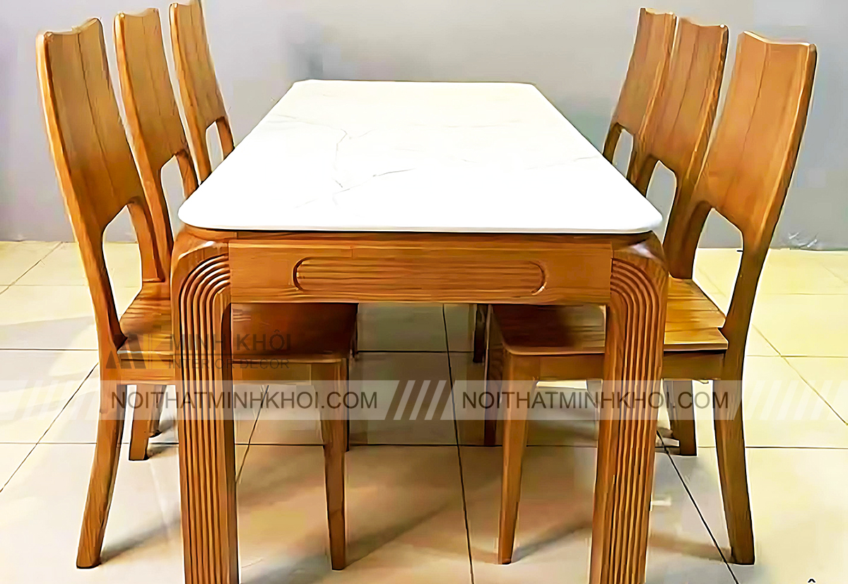 Bộ Bàn Ăn Gỗ Sồi Mặt Đá