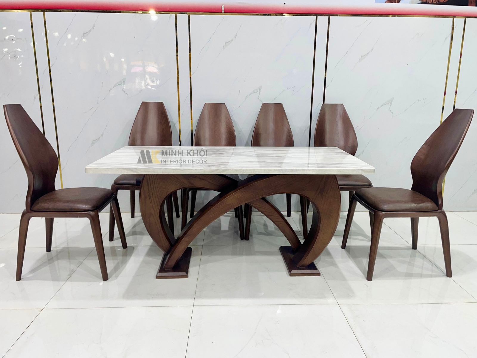 Bàn Ăn Hiện Đại Gỗ Sồi Chân Chữ Chanel 6 Ghế - BA915