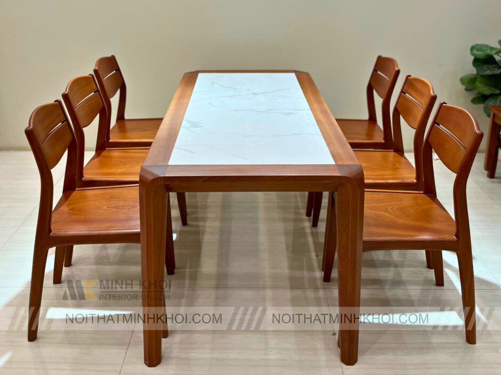 Bàn Ăn Hiện Đại Gỗ Sồi Mặt Đá 6 Ghế Cao Cấp - BA264