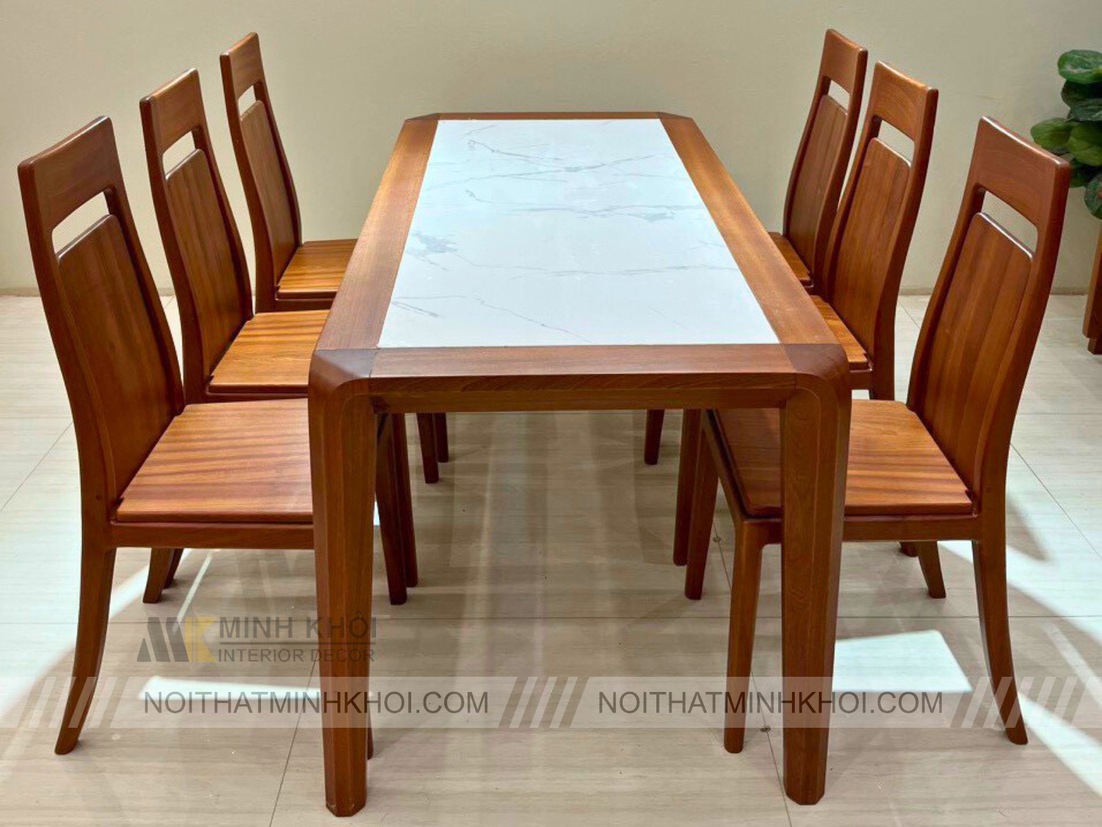 Bàn Ăn Hiện Đại Gỗ Sồi Mặt Đá 6 Ghế Cao Cấp - BA264