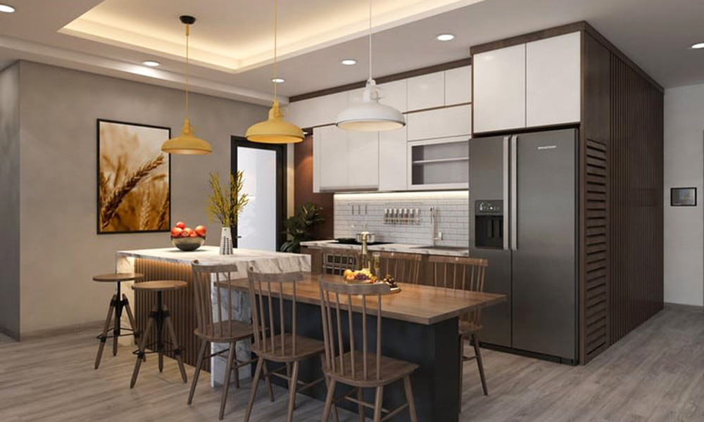 Bàn ăn kết hợp đảo bếp