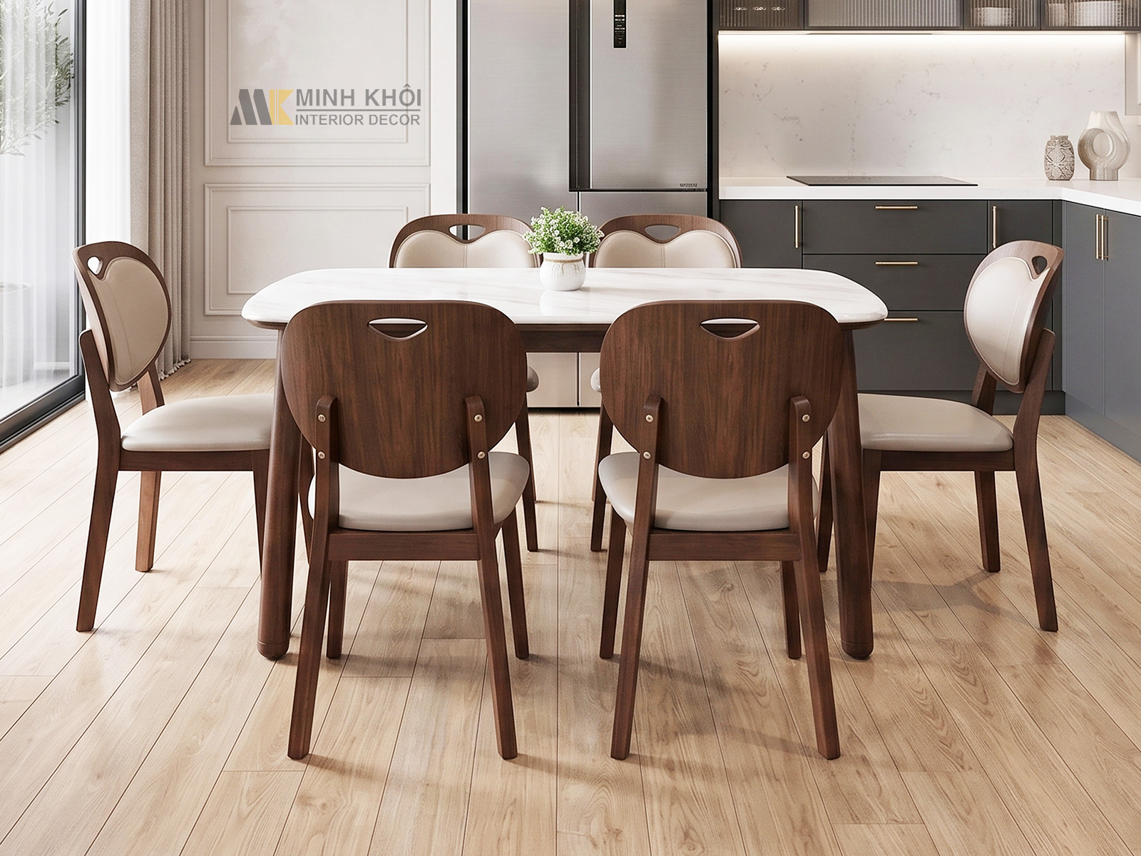 Bàn Ăn Mặt Đá Trắng Vân Mây Hiện Đại - BA268