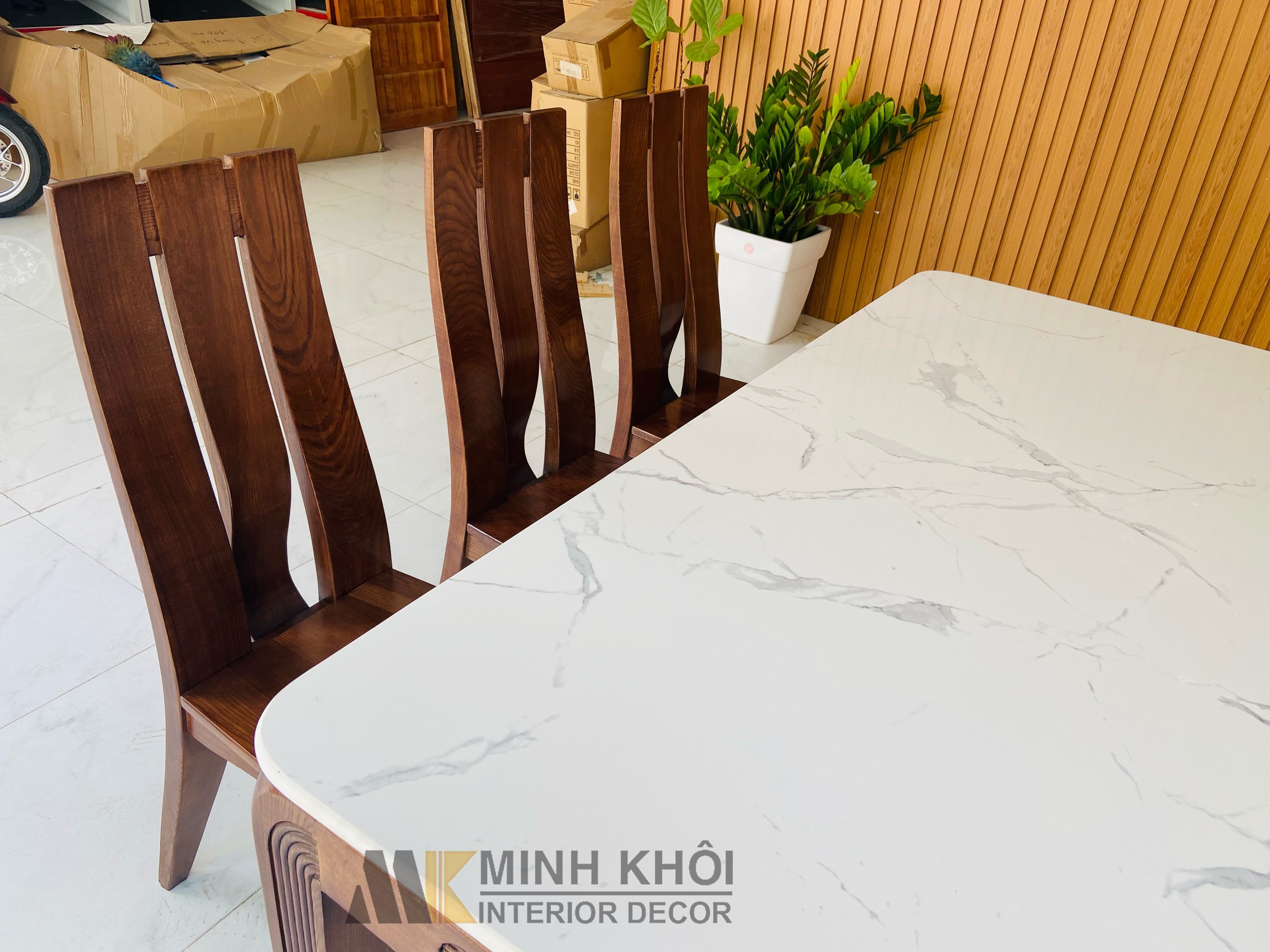 Bàn Ăn Mặt Đá Trắng Gỗ Sồi - BA234