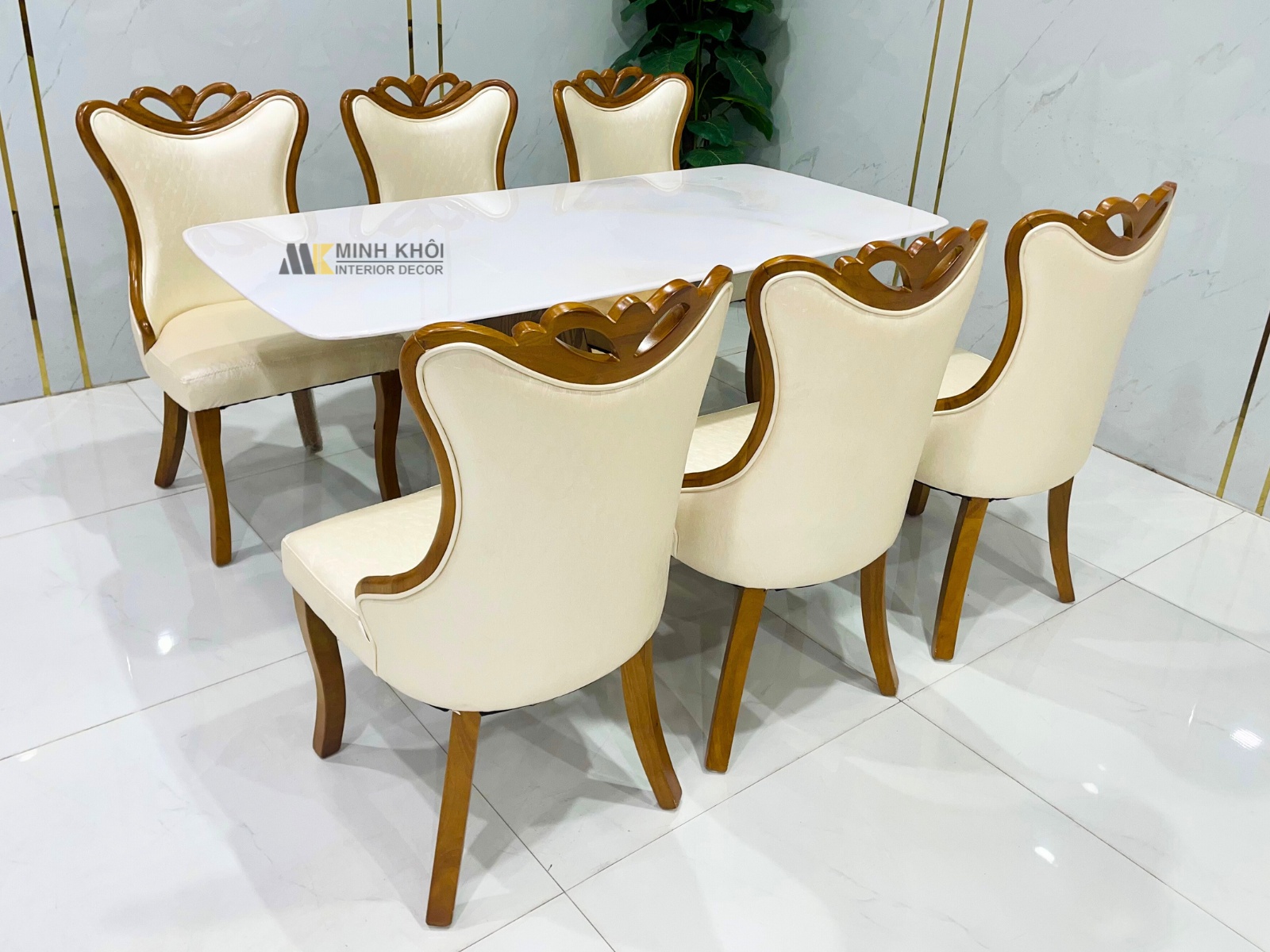 Bàn Ăn Mặt Đá Vi Tính Gỗ Sồi Cao Cấp - BA976