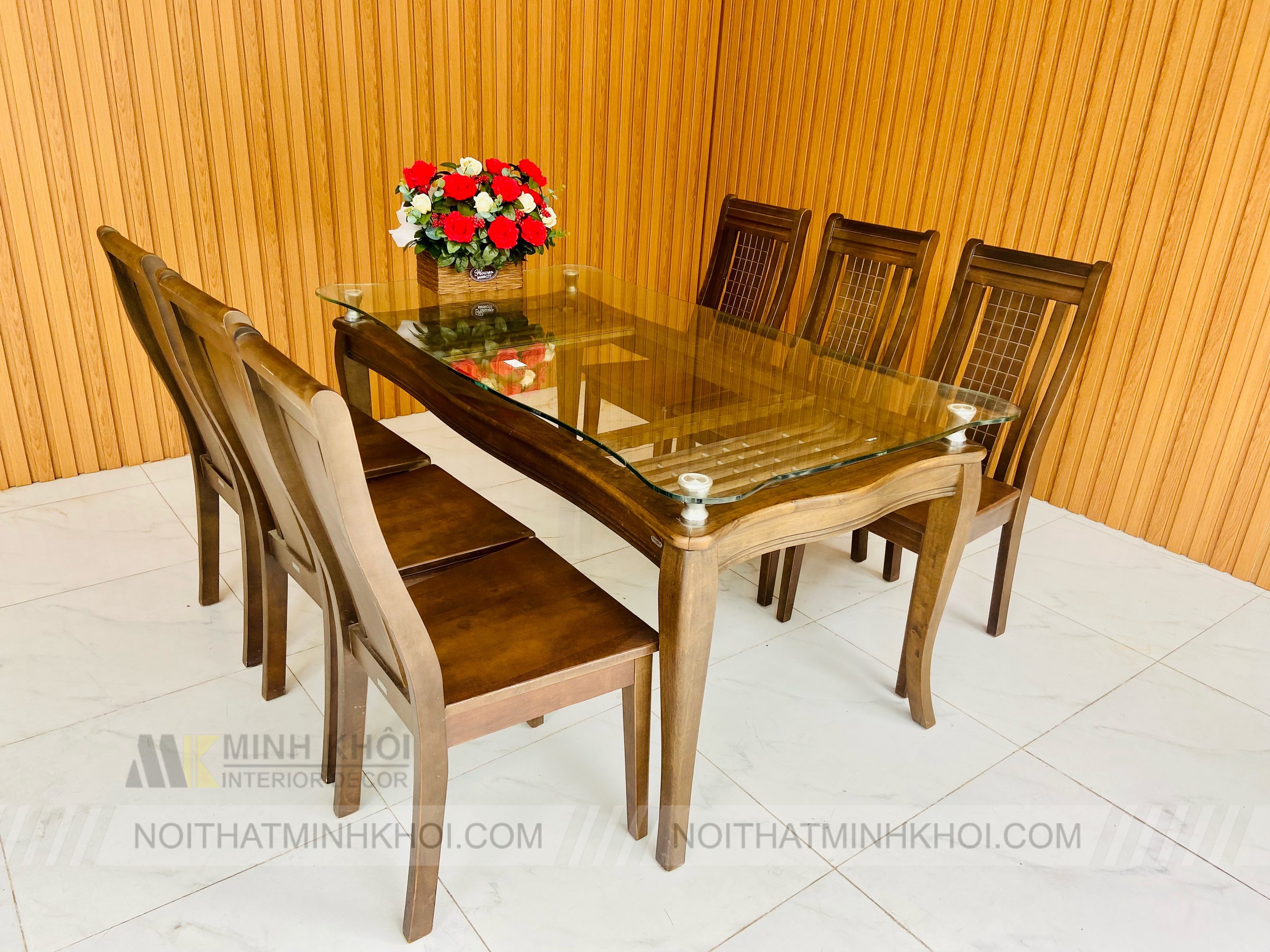 Bàn Ăn Óc Chó Mặt Kính 6 Ghế 2 Tầng - BA242