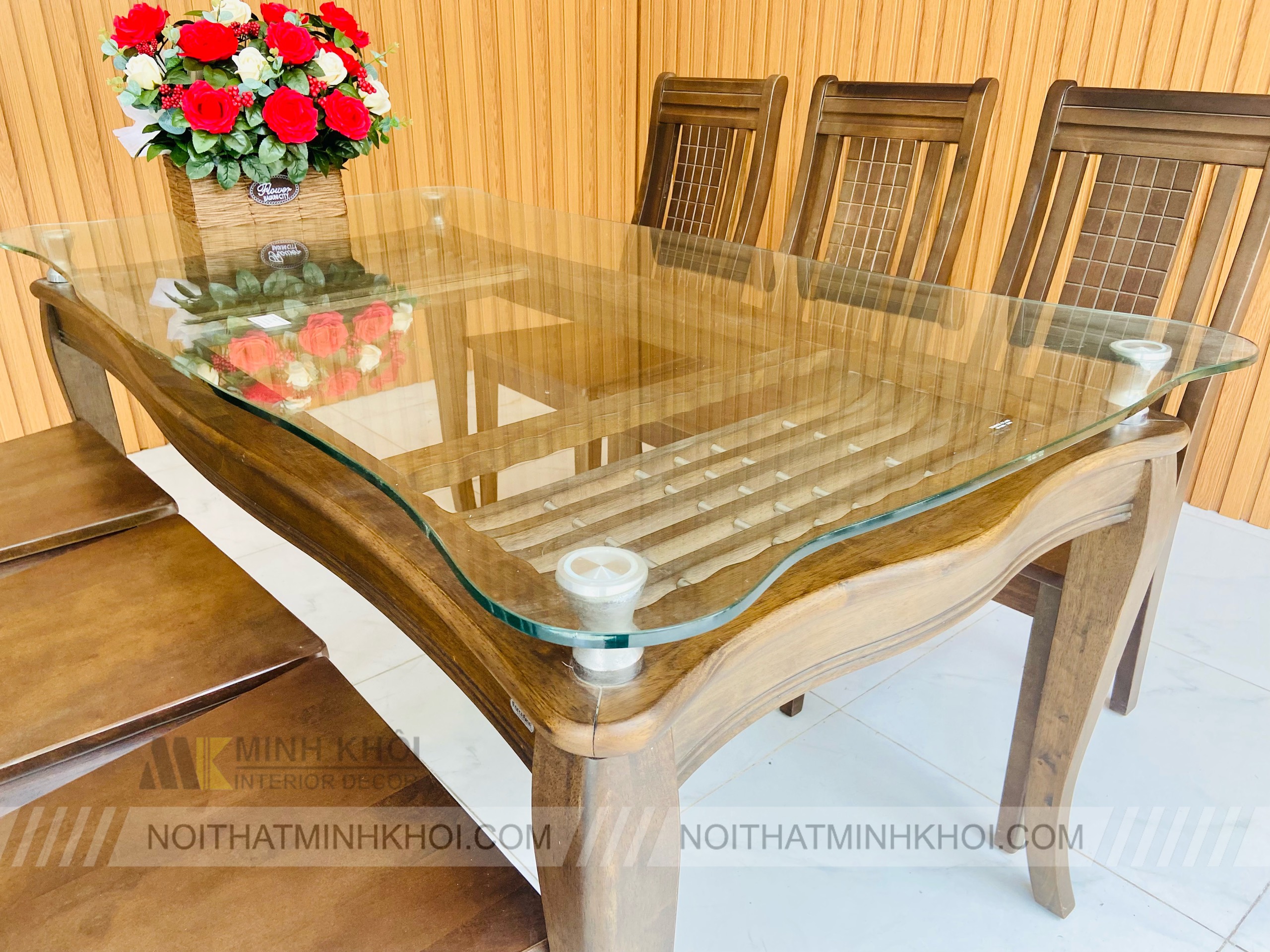 Bàn Ăn Óc Chó Mặt Kính 6 Ghế 2 Tầng - BA242