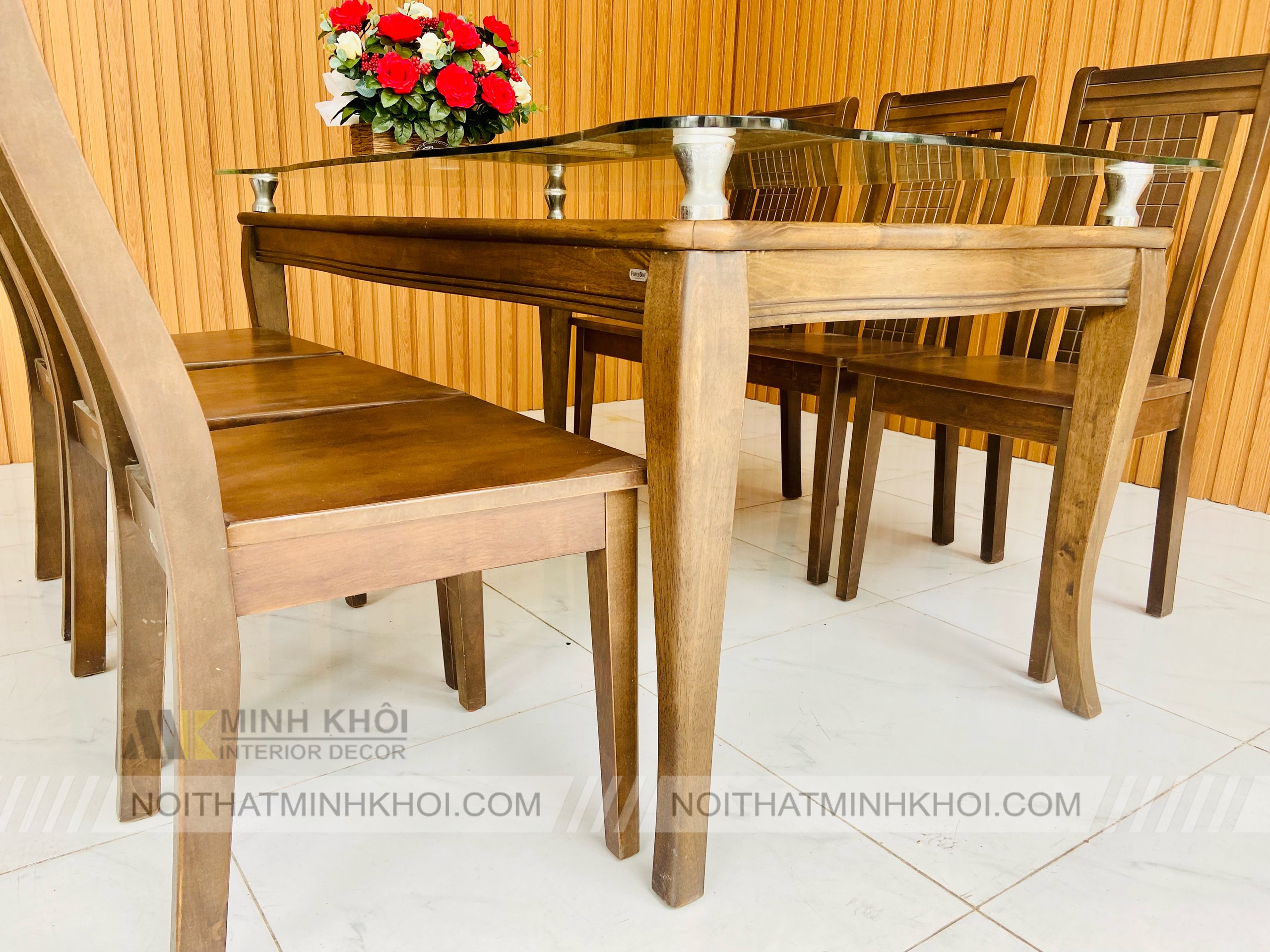 Bàn Ăn Óc Chó Mặt Kính 6 Ghế 2 Tầng - BA242