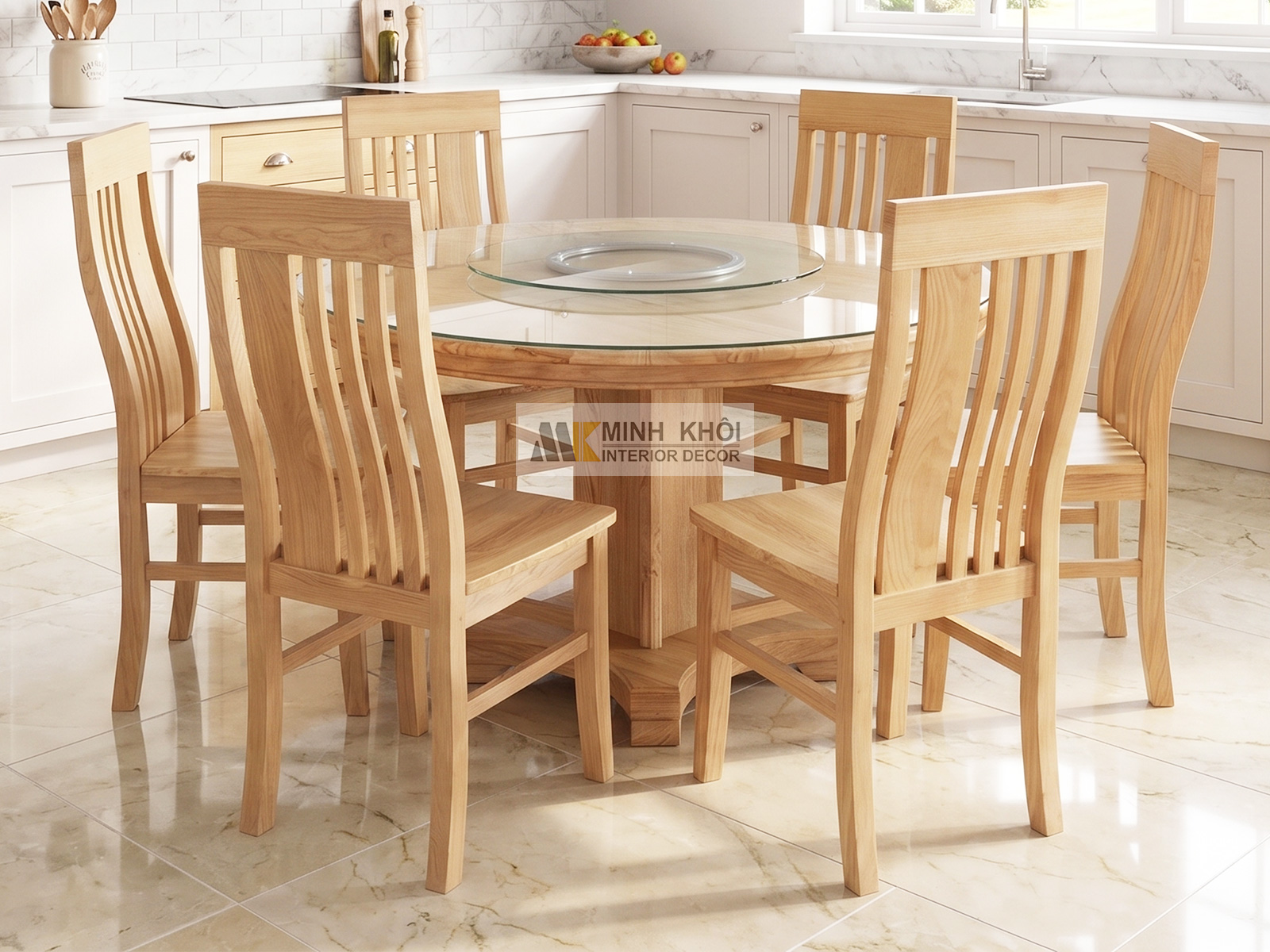 Bàn Ăn Tròn Gỗ Sồi Mâm Xoay Hiện Đại - BA302