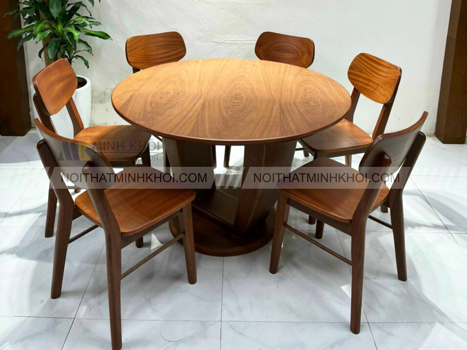 Bàn Ăn Tròn Gỗ Sồi 6 Ghế Hiện Đại - BA238