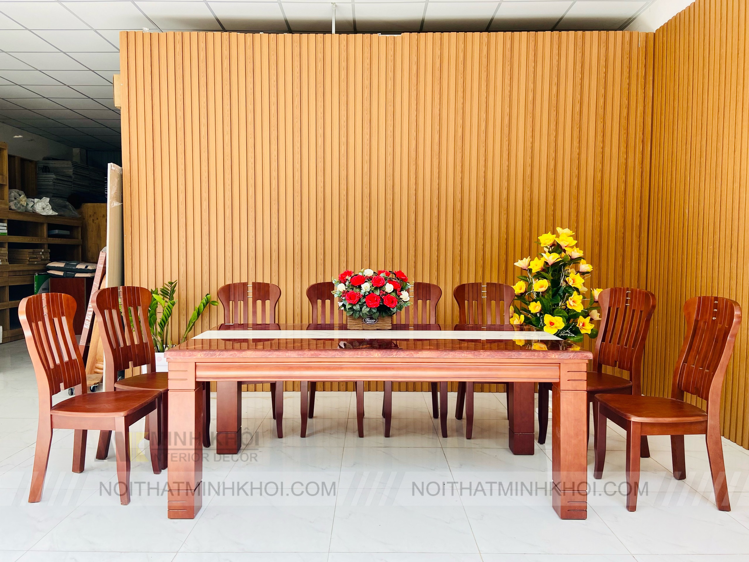 Bàn Ăn Xoan Đào Mặt Đá 8 Ghế 1m9 - BA230