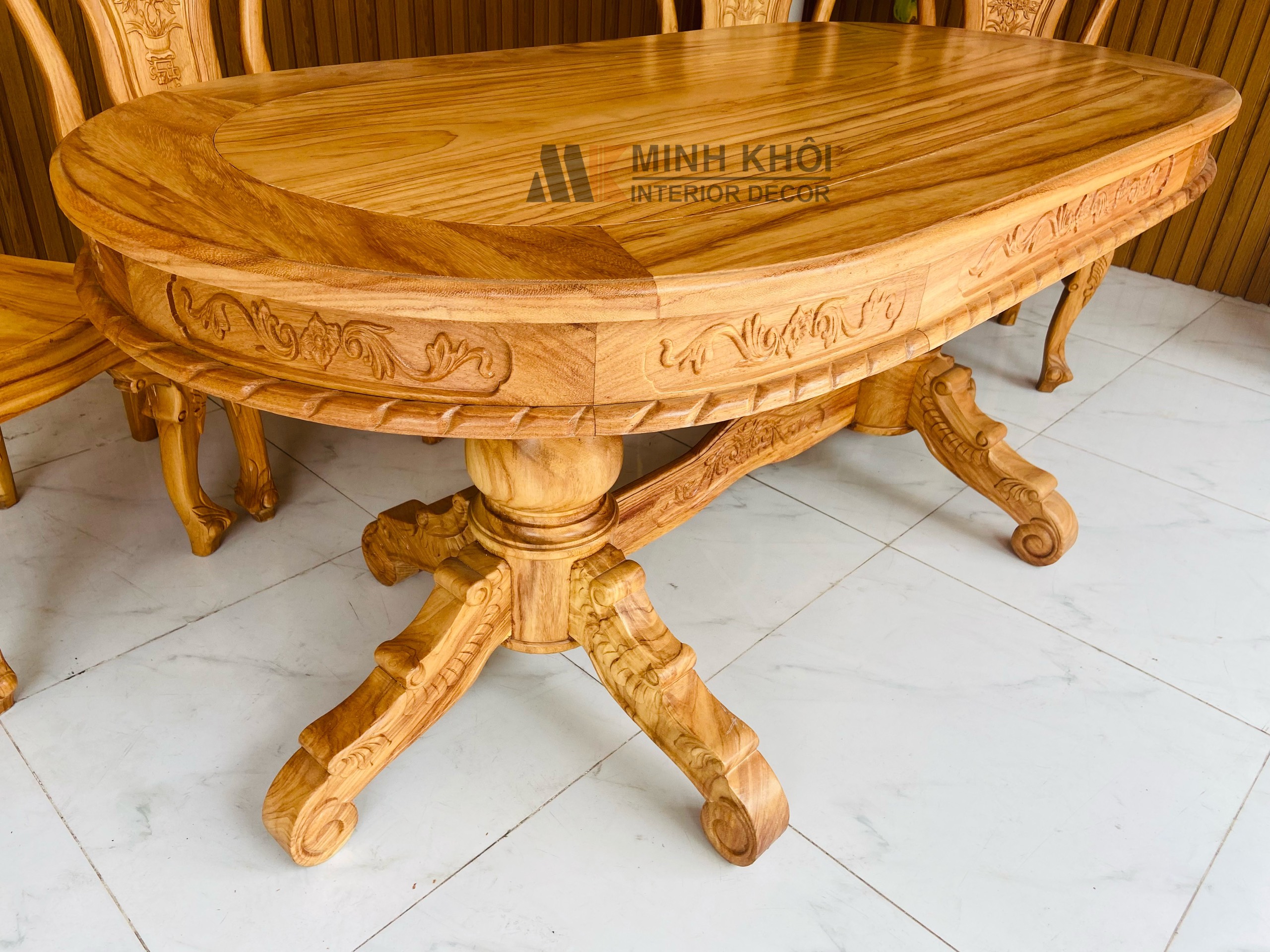 Bàn Ghế Ăn Gõ Đỏ 6 Ghế Mặt Bàn Oval - BA911