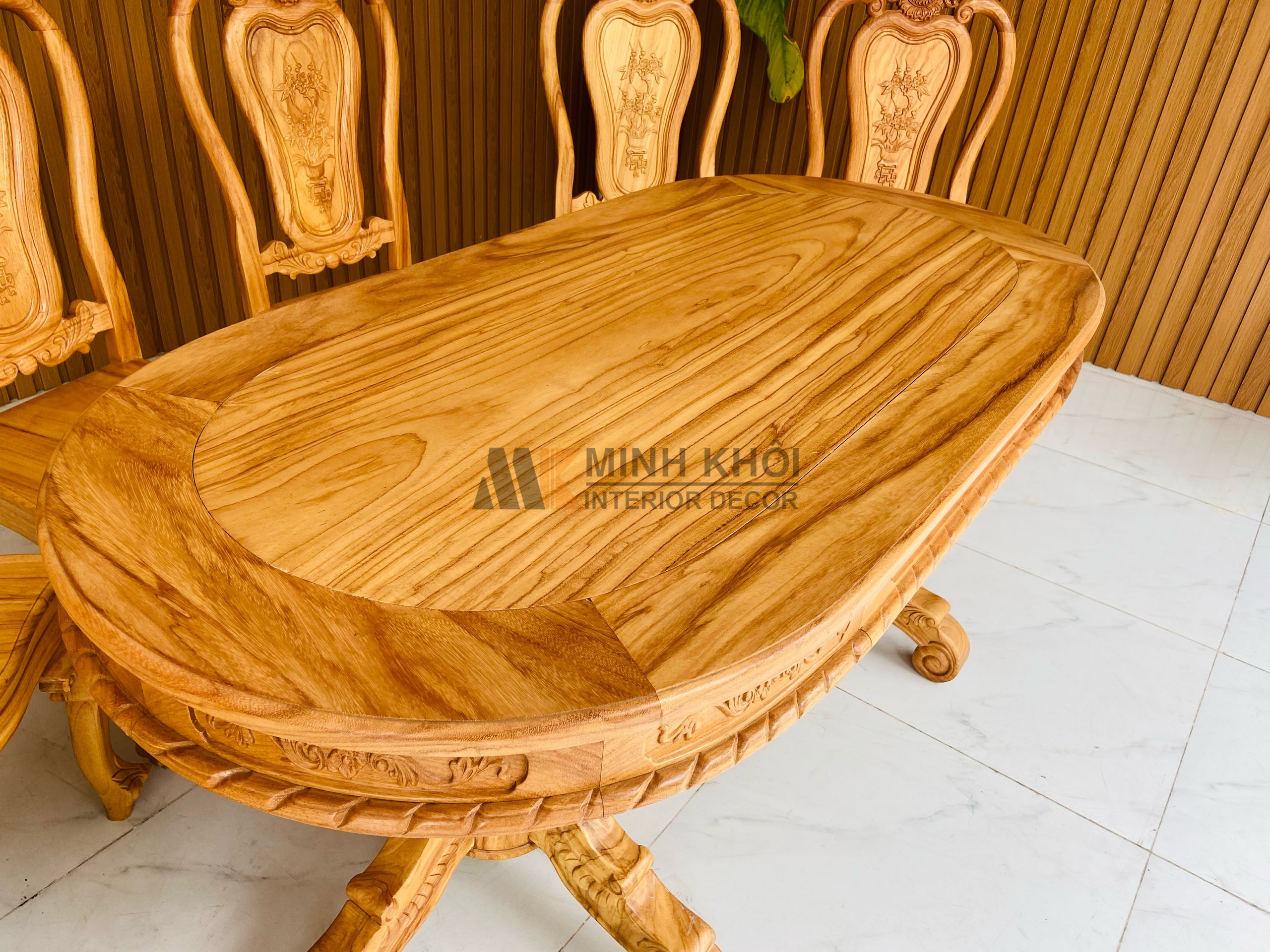 Bàn Ghế Ăn Gõ Đỏ 6 Ghế Mặt Bàn Oval - BA911