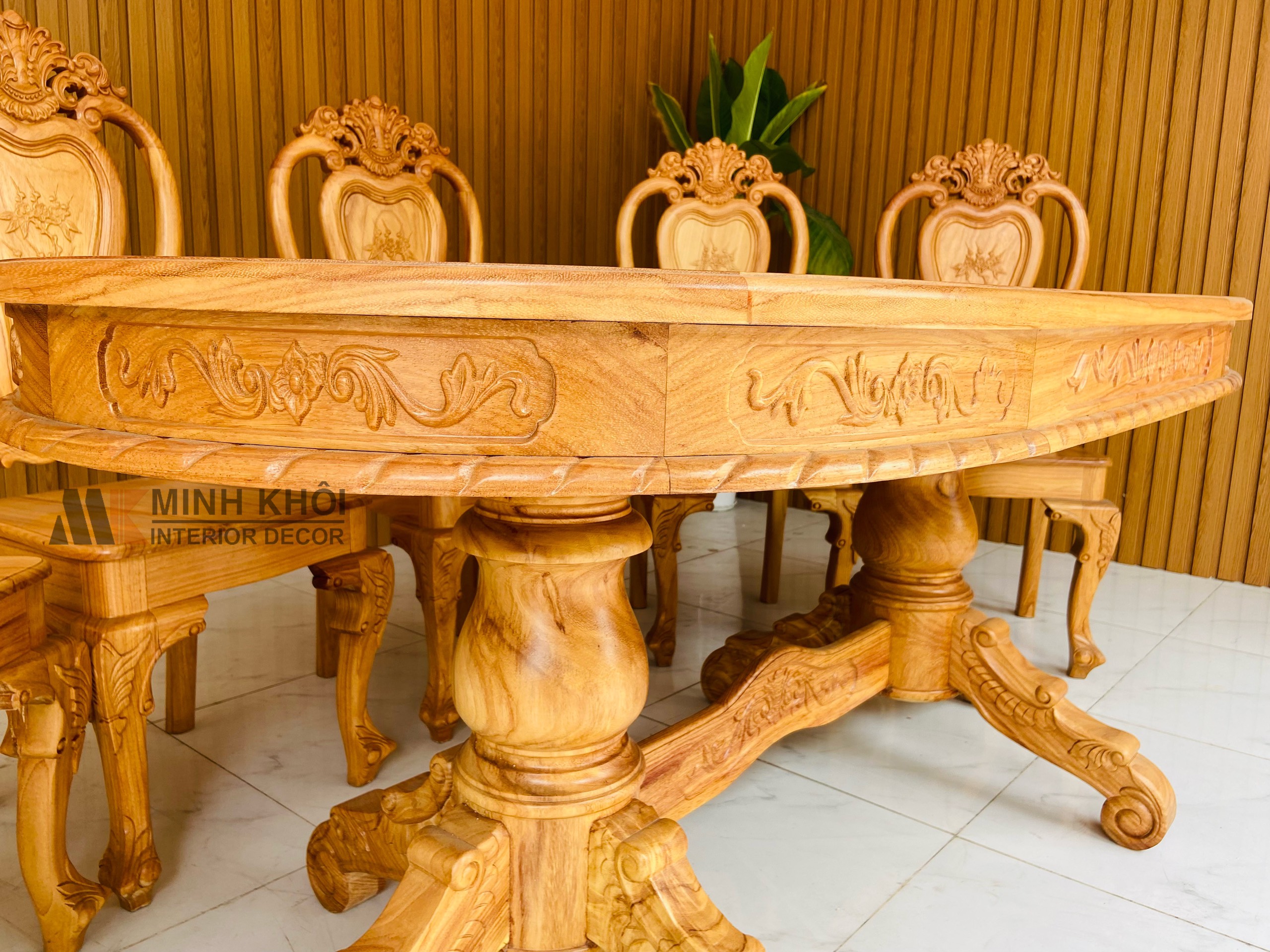 Bàn Ghế Ăn Gõ Đỏ 6 Ghế Mặt Bàn Oval - BA911