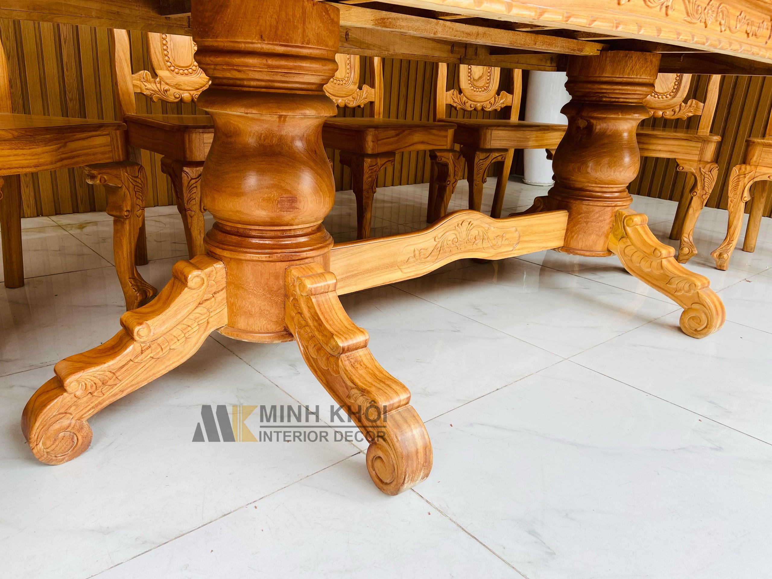 Bàn Ghế Ăn Gõ Đỏ 8 ghế 1m98 - BA1016