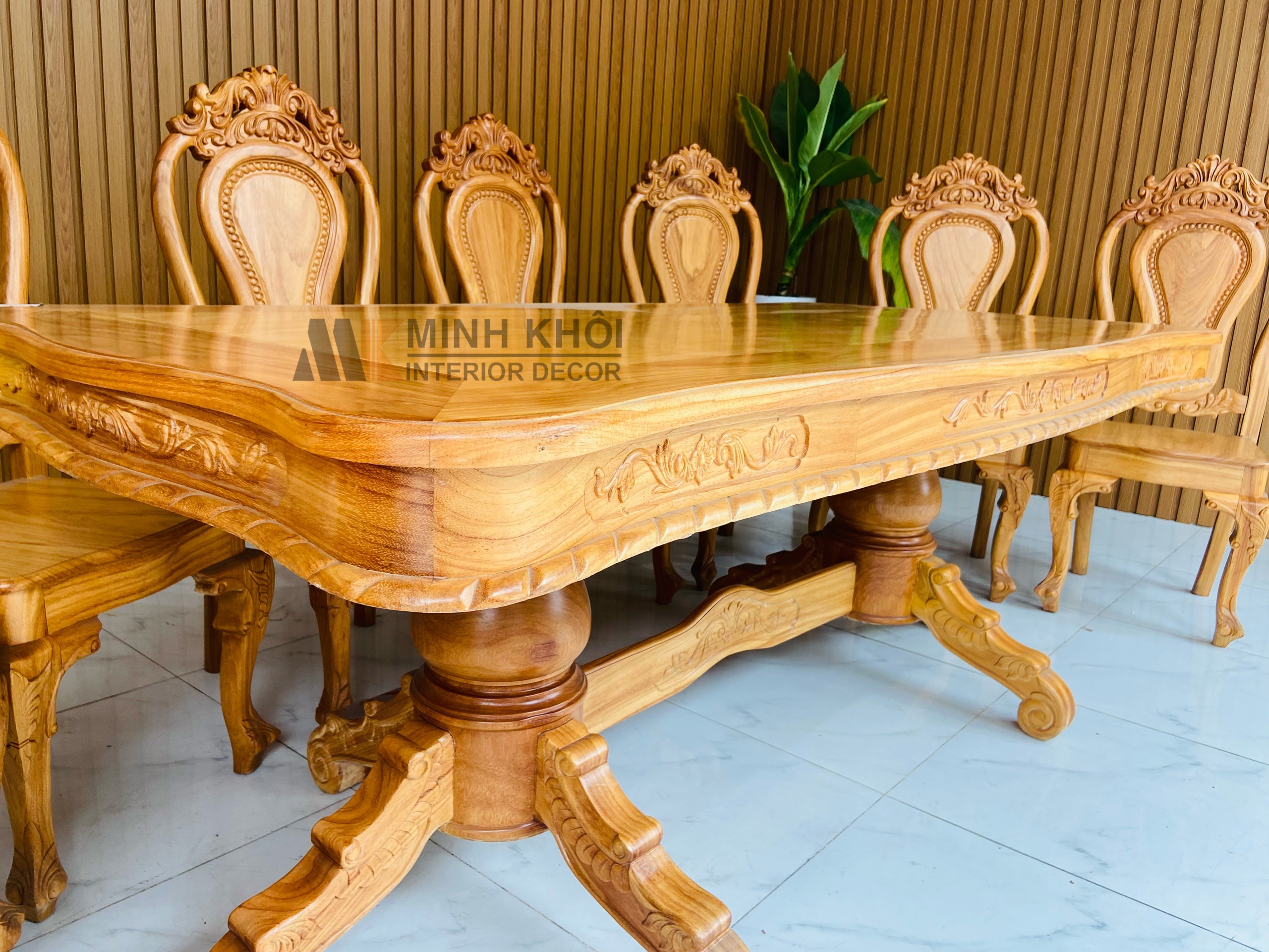 Bàn Ghế Ăn Gõ Đỏ 8 ghế 1m98 - BA1016