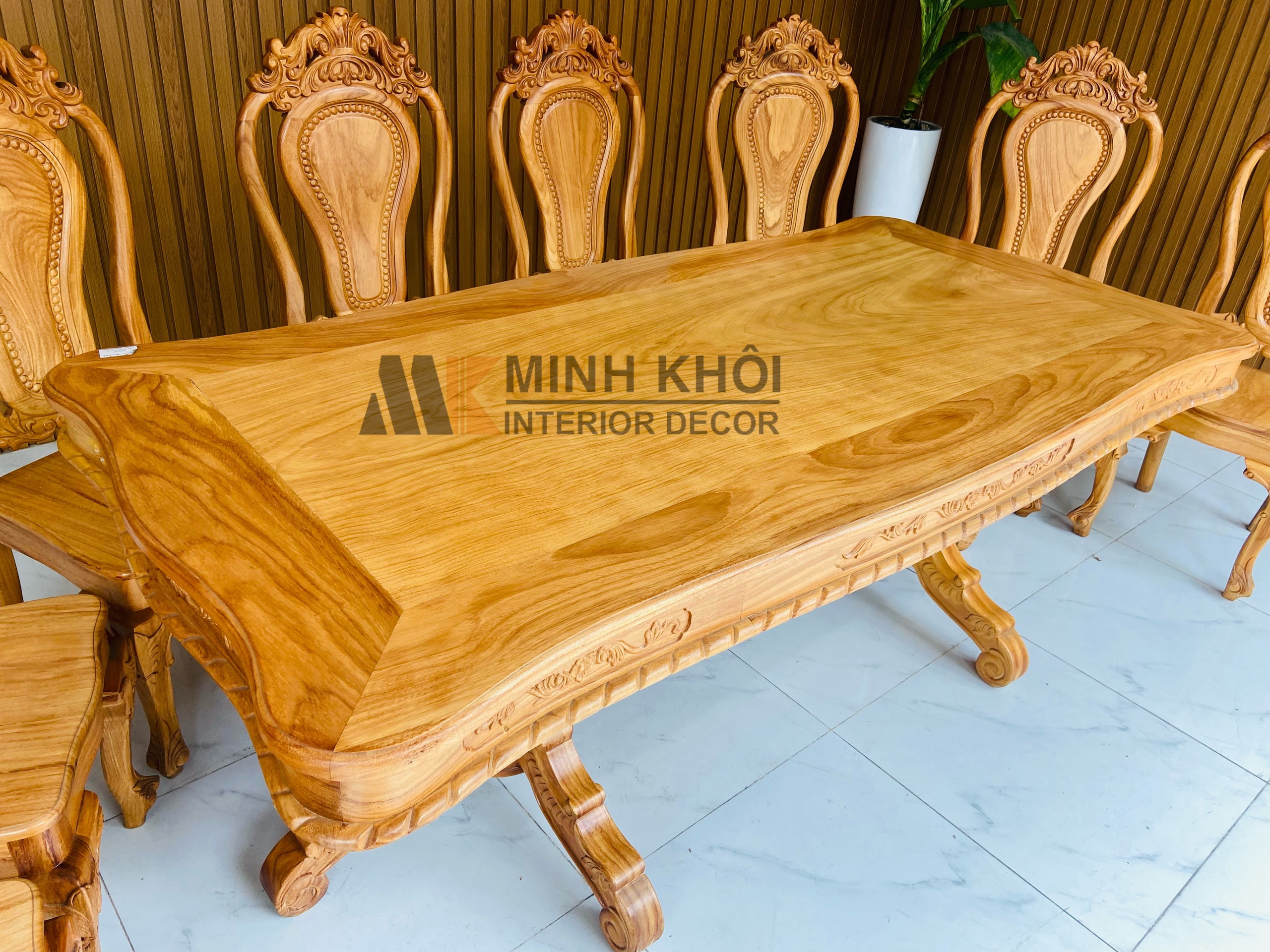 Bàn Ghế Ăn Gõ Đỏ 8 ghế 1m98 - BA1016