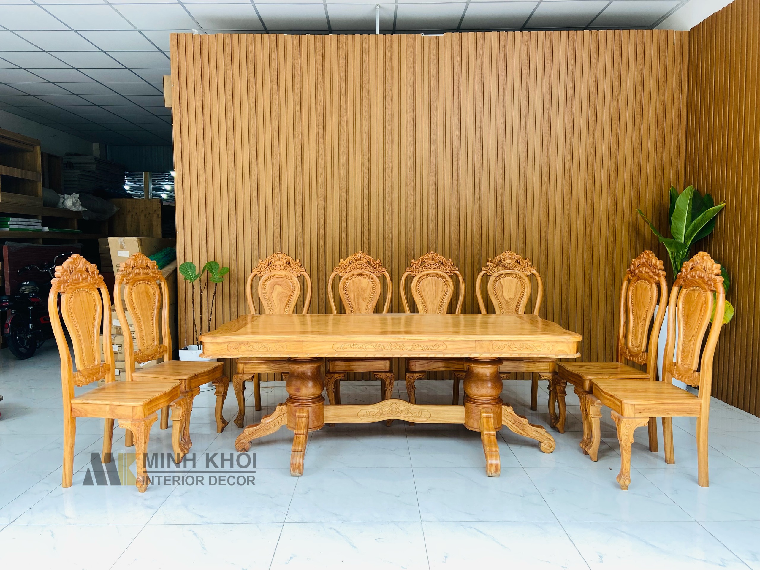 Bàn Ghế Ăn Gõ Đỏ 8 ghế 1m98 - BA1016