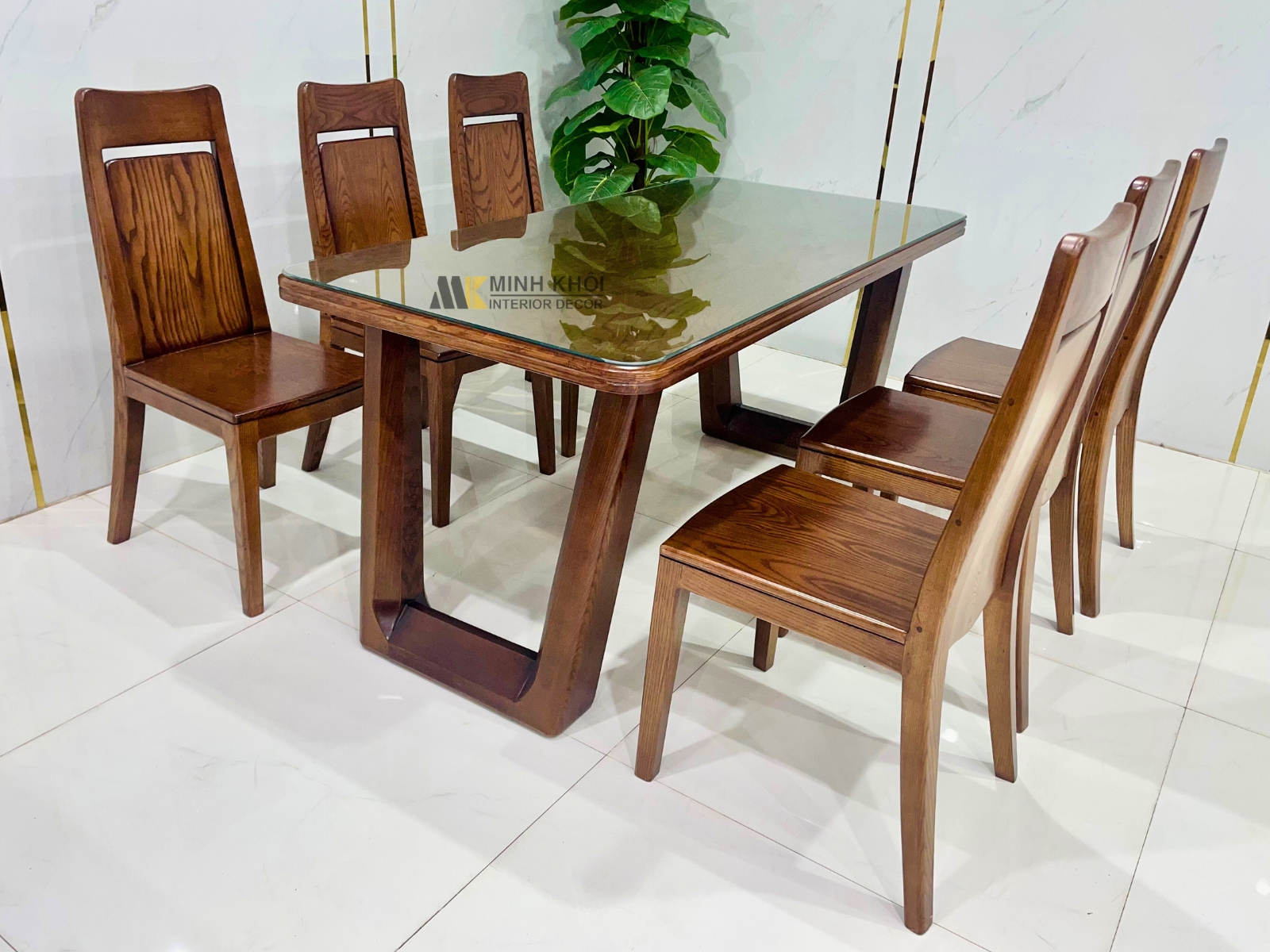 Bàn ăn gỗ sồi 6 ghế hiện đại- BA244
