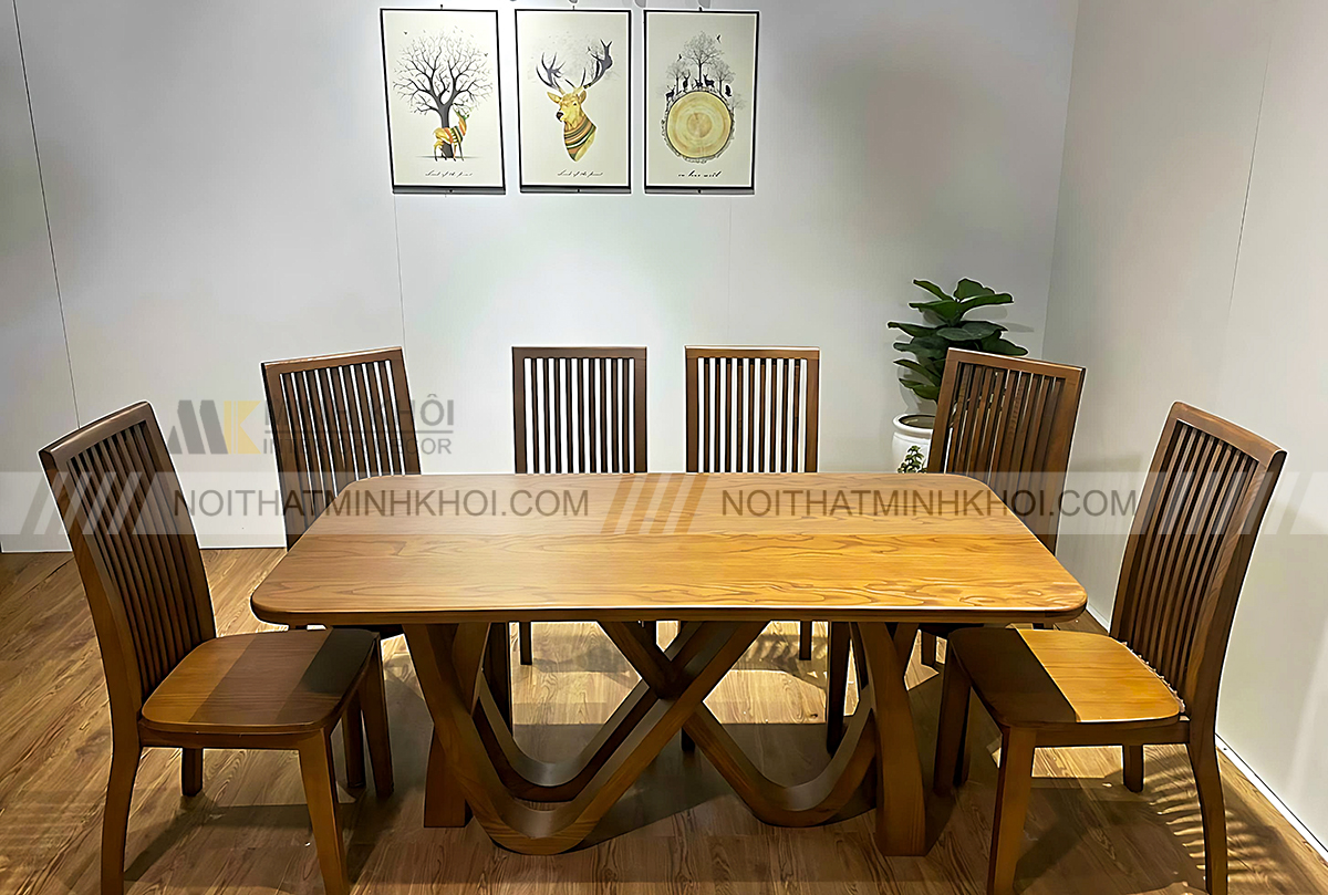 Bàn ăn gỗ Sồi Chân Trụ Hiện Đại - BA1025