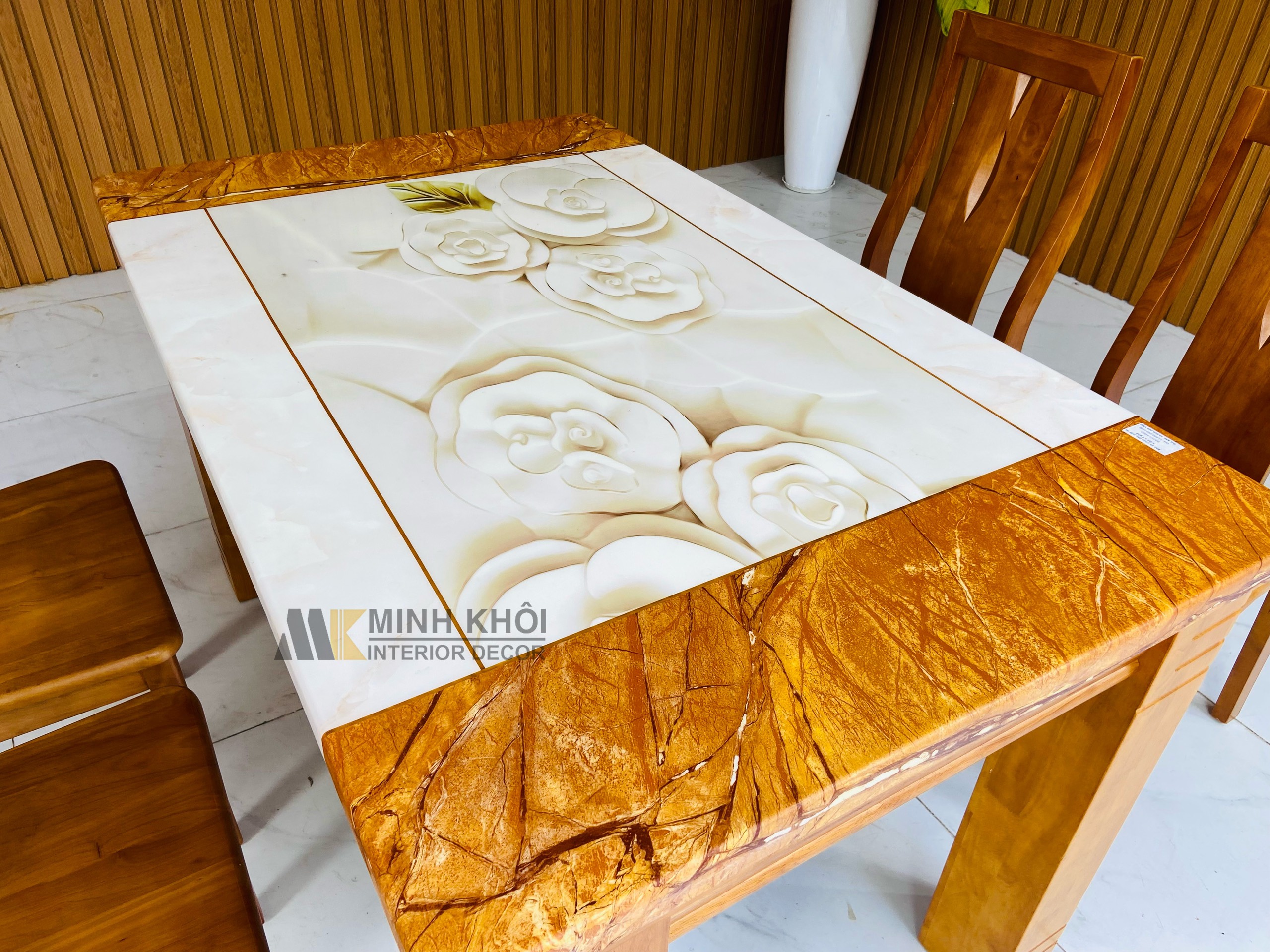 Bàn Ghế Ăn Gỗ Xoan Đào Mặt Đá 1m6 - BA1009