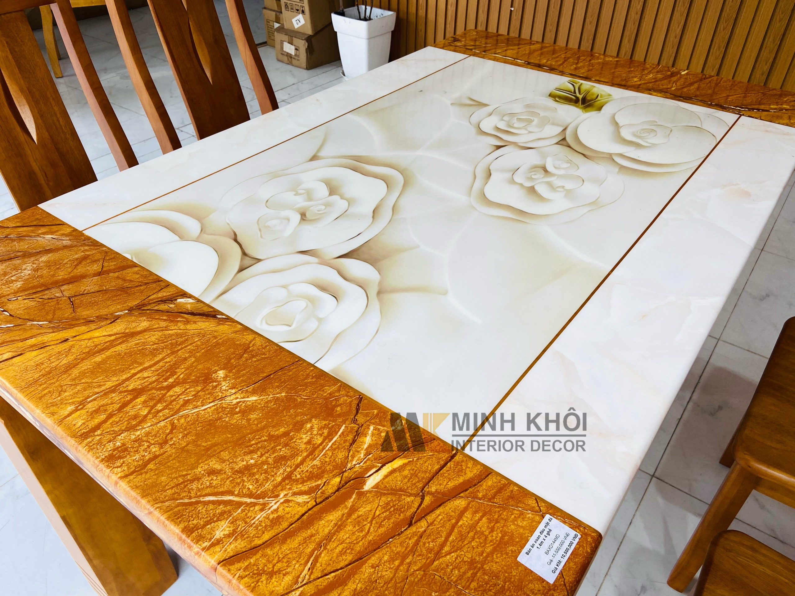 Bàn Ghế Ăn Gỗ Xoan Đào Mặt Đá 1m6 - BA1009