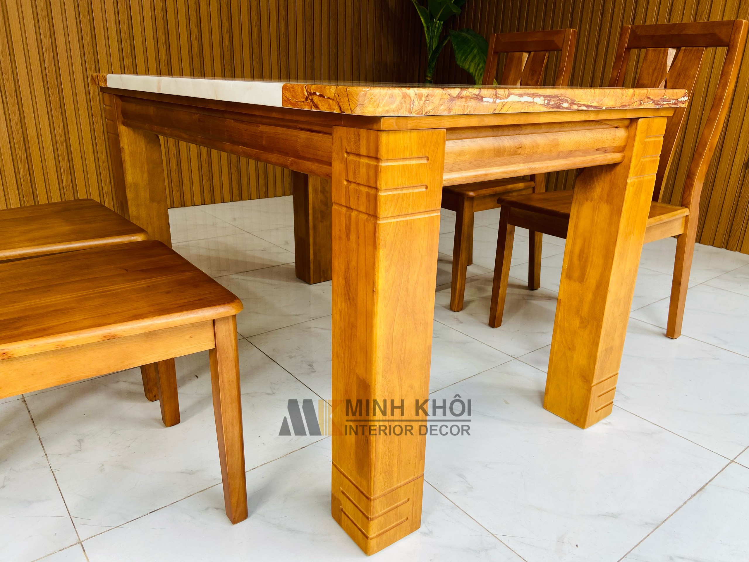 Bàn Ghế Ăn Gỗ Xoan Đào Mặt Đá 1m6 - BA1009