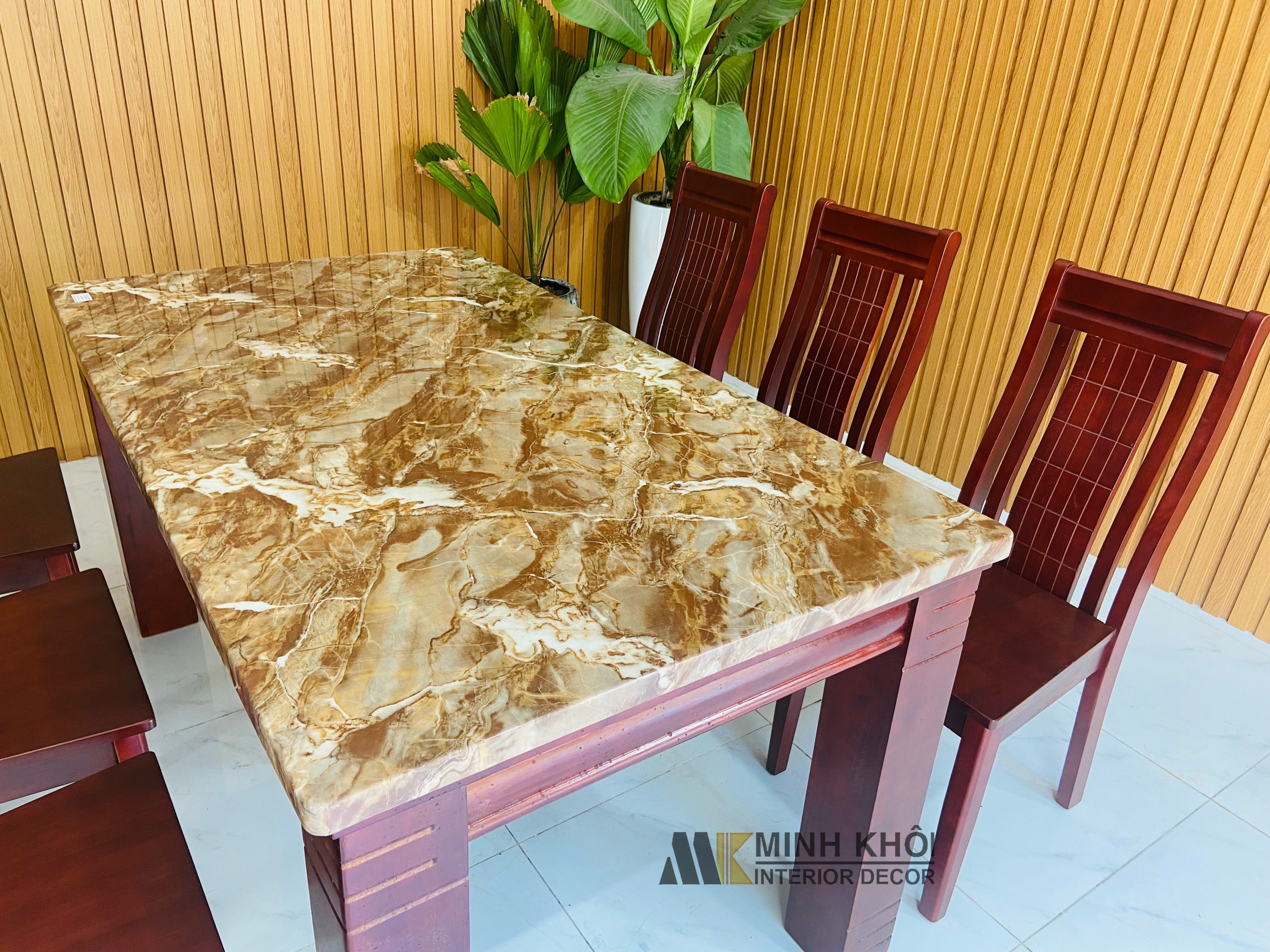 Bàn Ghế Ăn Gỗ Xoan Đào Mặt Đá 6 Ghế - BA1010